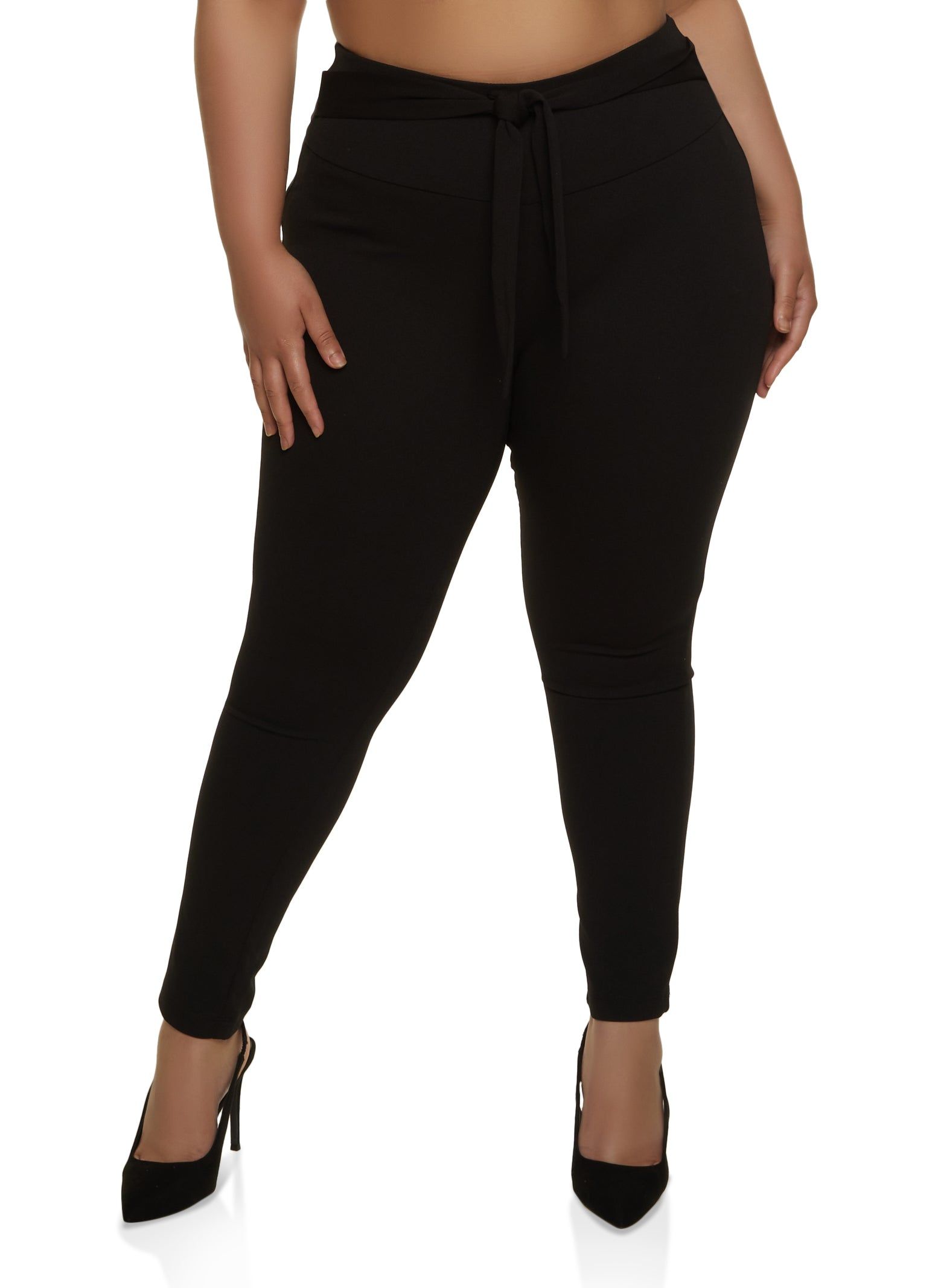 Plus Size Tie Waist Skinny Leg Dress Pants sold by Rainbow