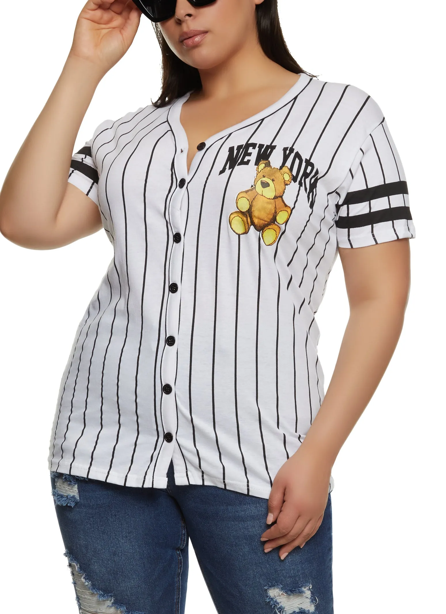 Plus Size Varsity Stripe New York Baseball Jersey sold by Rainbow