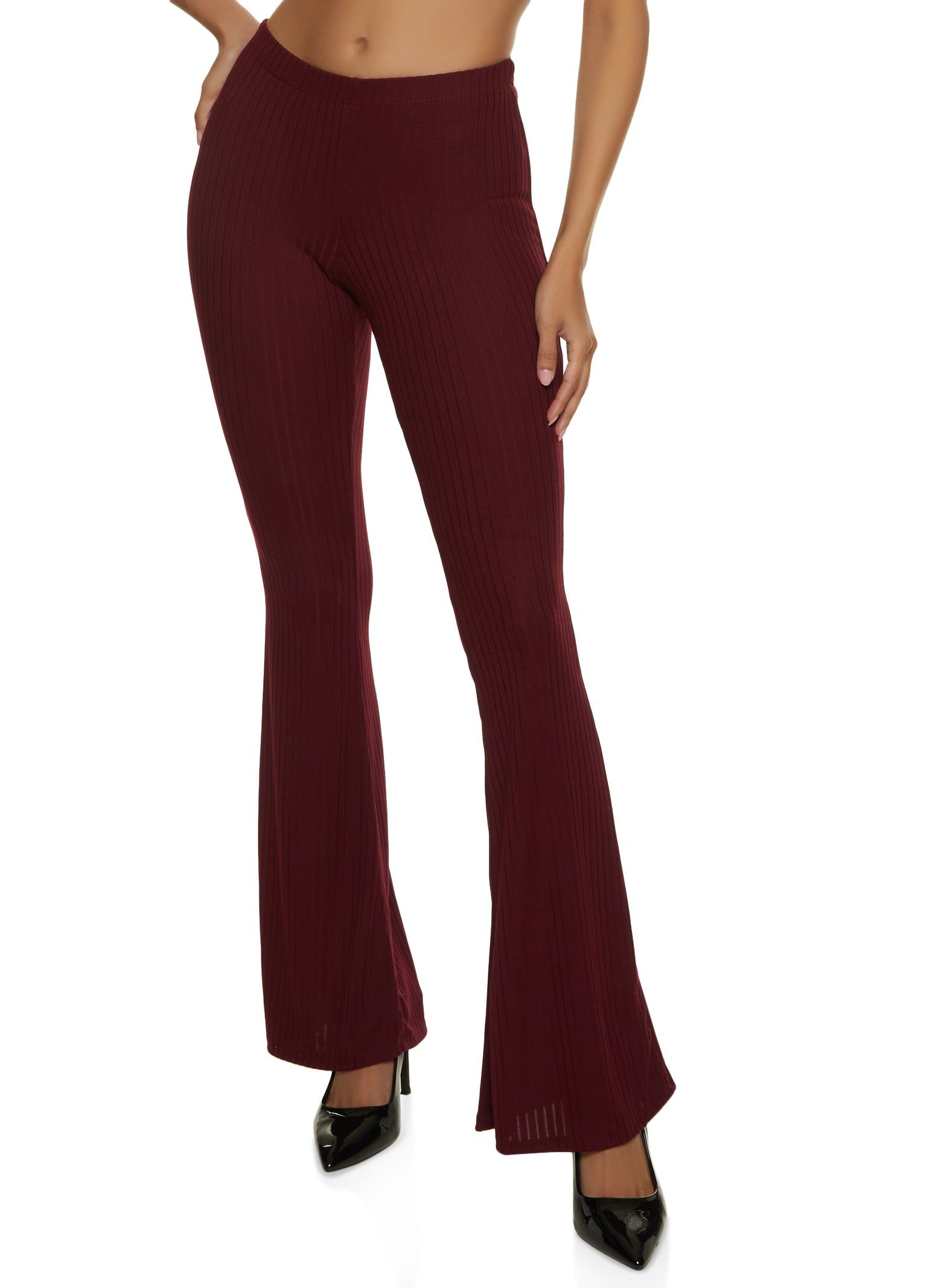 Ribbed Knit Pull On Flared Pants sold by Rainbow