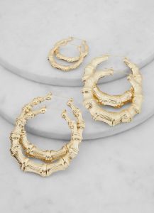 Metallic Bamboo Hoop Earrings Trio sold by Rainbow