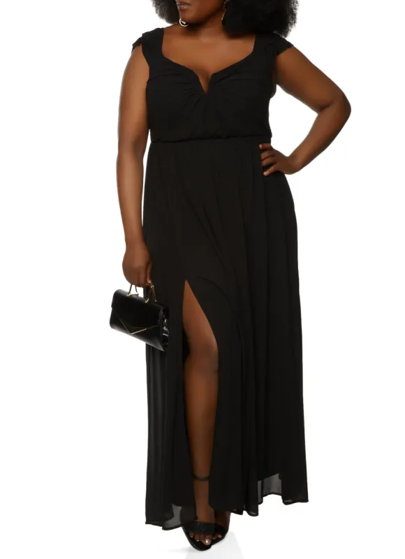 Plus Size Haute Monde Chiffon Smocked Back Maxi Dress sold by Rainbow