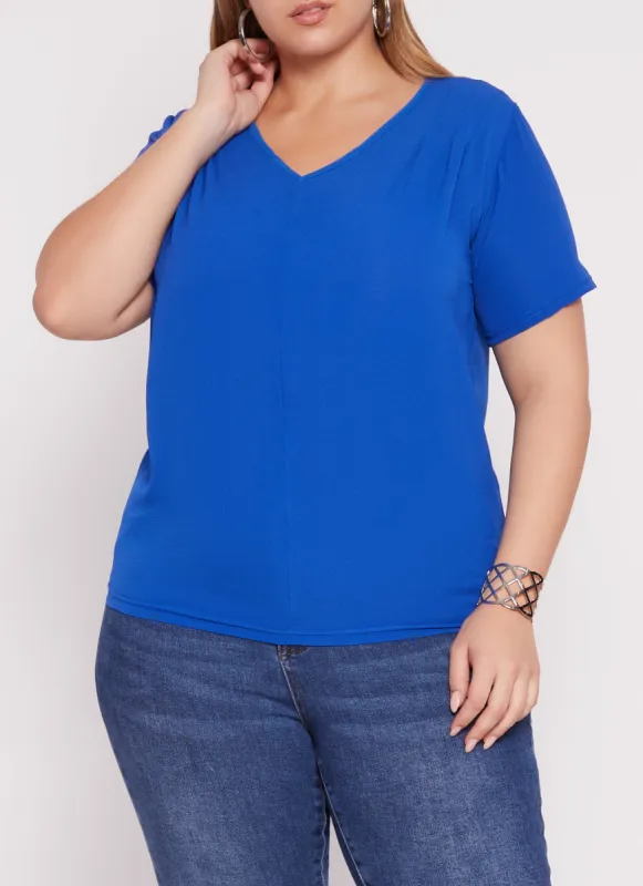 Plus Size V Neck Short Sleeve Tee sold by Rainbow