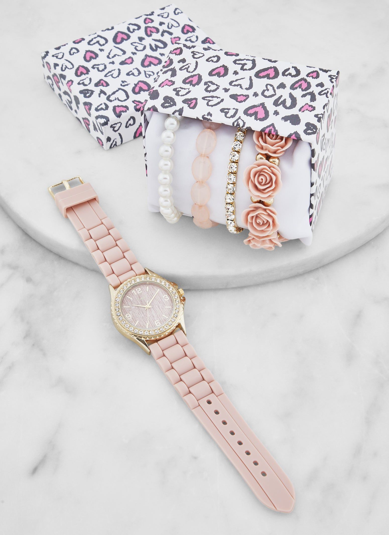 Rhinestone Trim Analog Watch and Beaded Stretch Bracelets sold by Rainbow