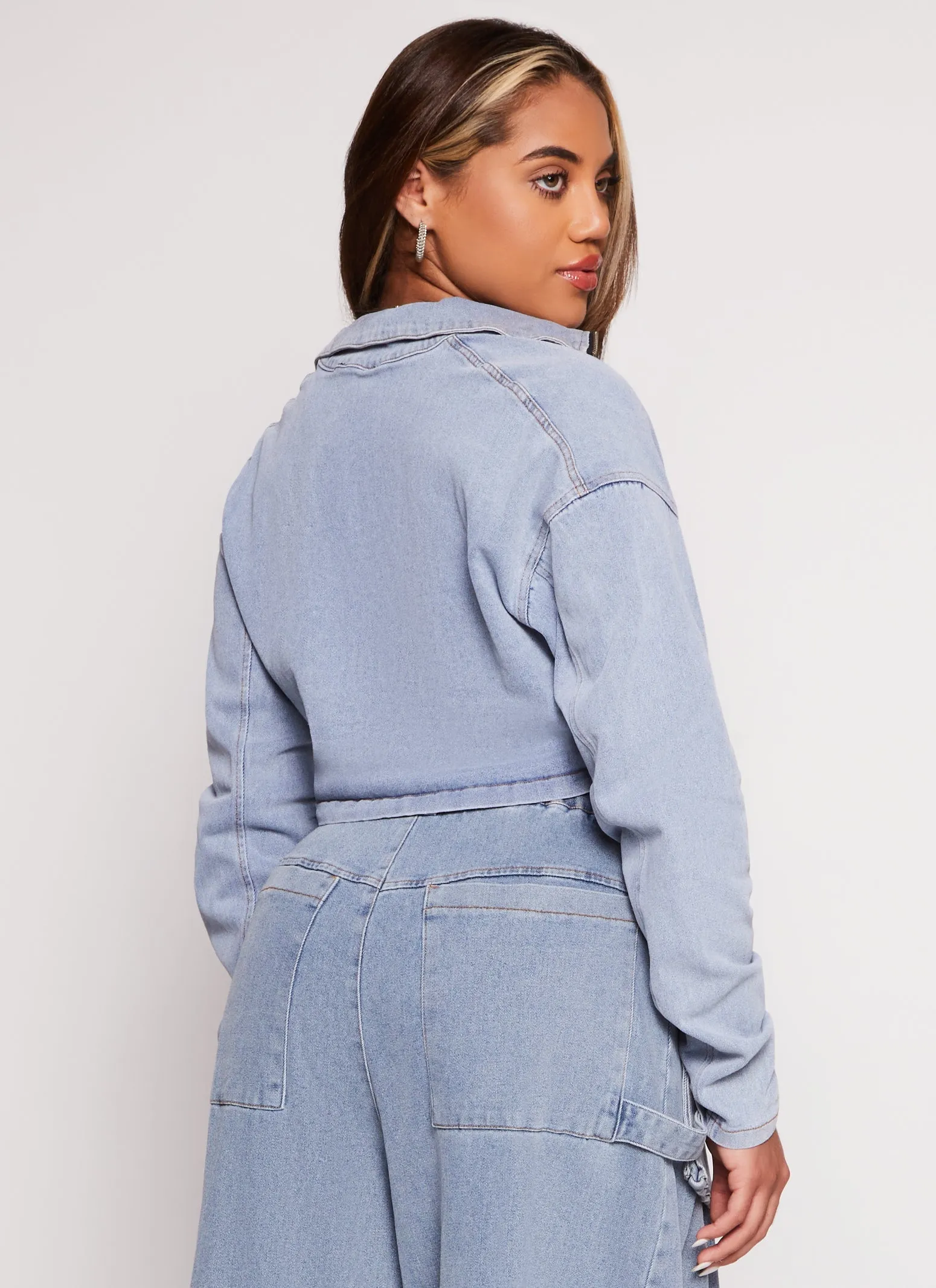 Ruched Zip Front Drawstring Hem Jean Jacket sold by Rainbow product image thumbnail 3