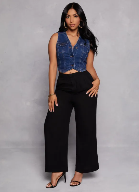 Linen Pleated High Waist Wide Leg Pants sold by Rainbow