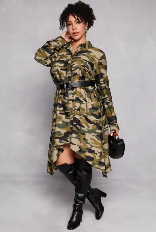 Plus Size Camo High Low Shirt Dress sold by Rainbow