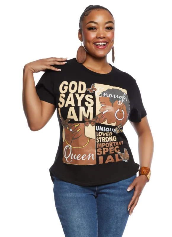 Plus Size God Says I Am Graphic High Low Tee sold by Rainbow