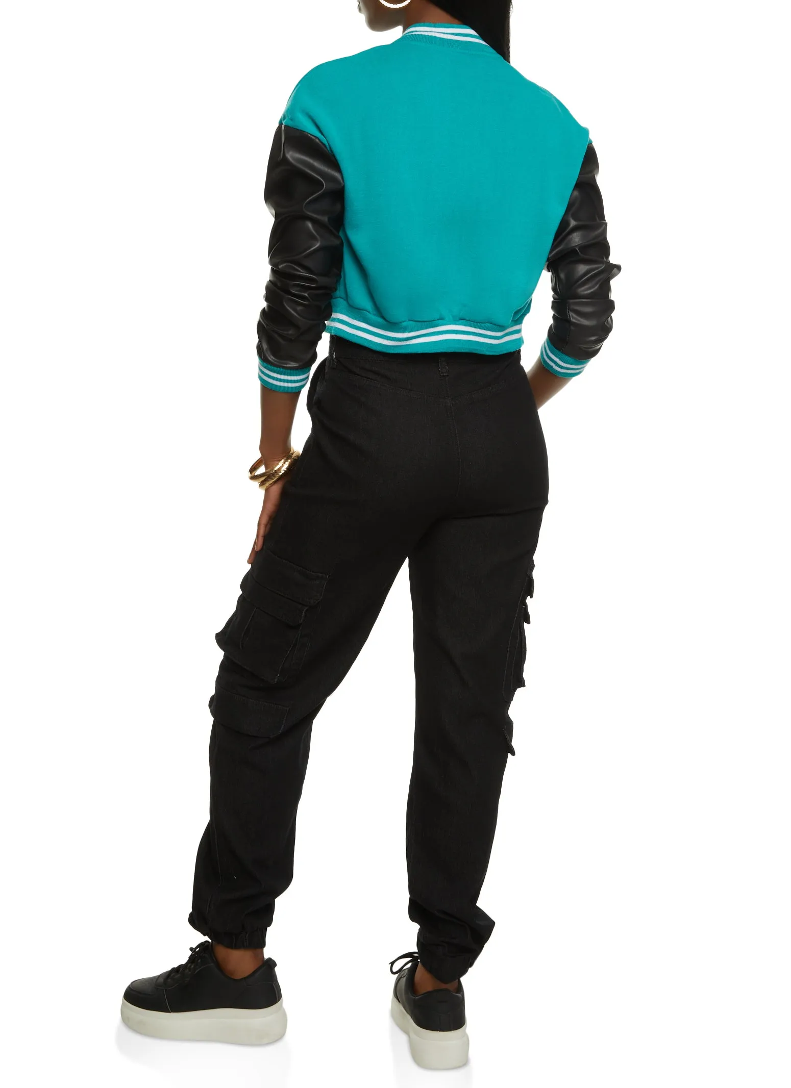 Faux Leather Sleeve Patch Varsity Jacket sold by Rainbow product image thumbnail 3