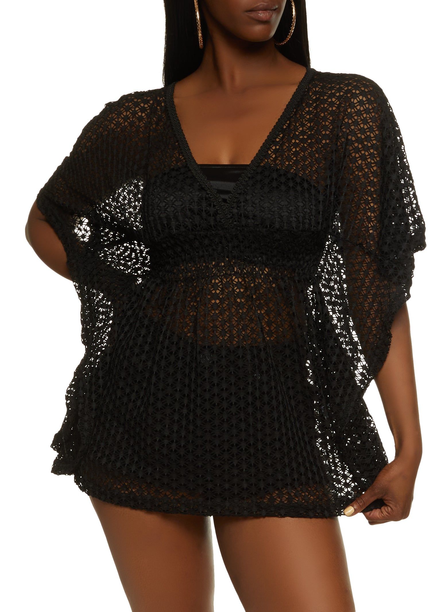 Smocked Waist Fishnet Kimono sold by Rainbow