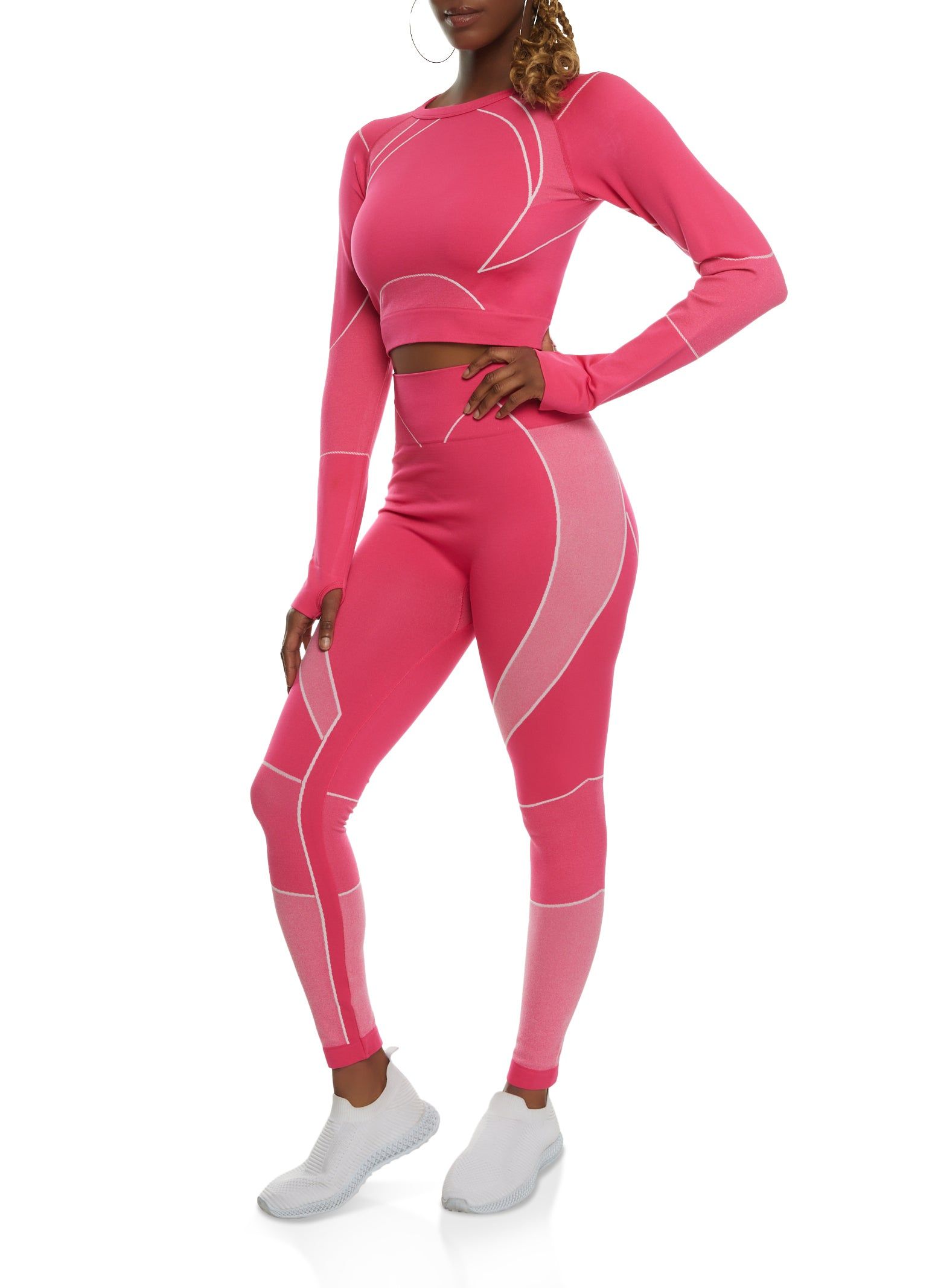 Seamless Contrast Trim Long Sleeve Crop Top sold by Rainbow product image thumbnail 2