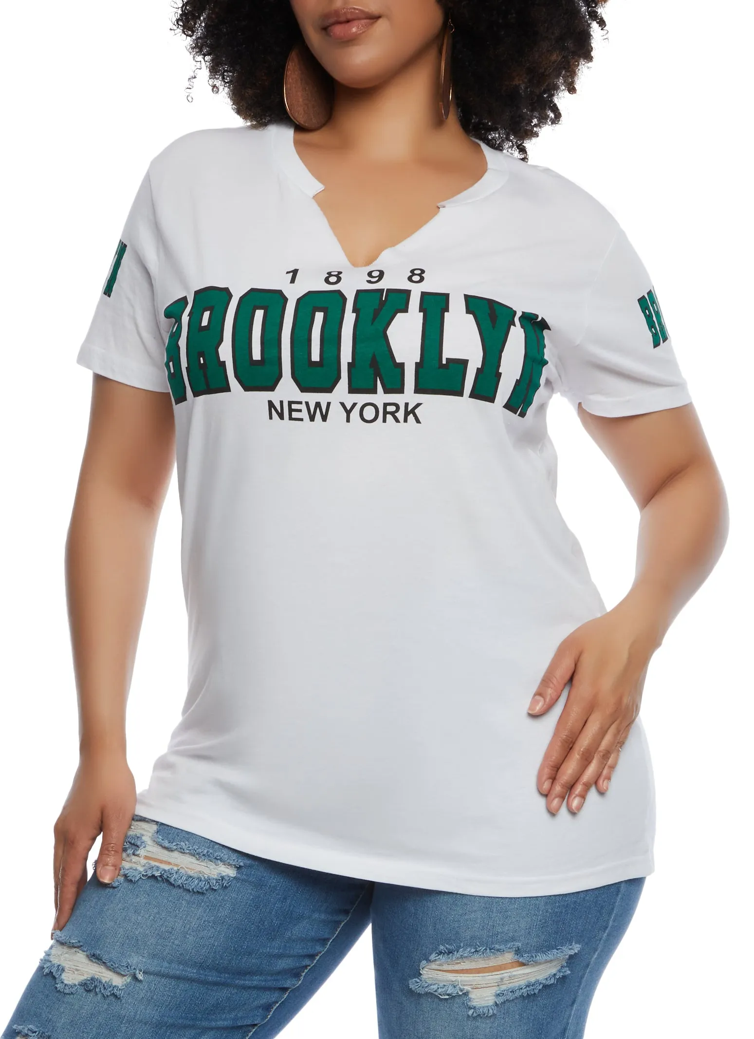 Plus Size 1898 Brooklyn New York Notch Neck Tee sold by Rainbow