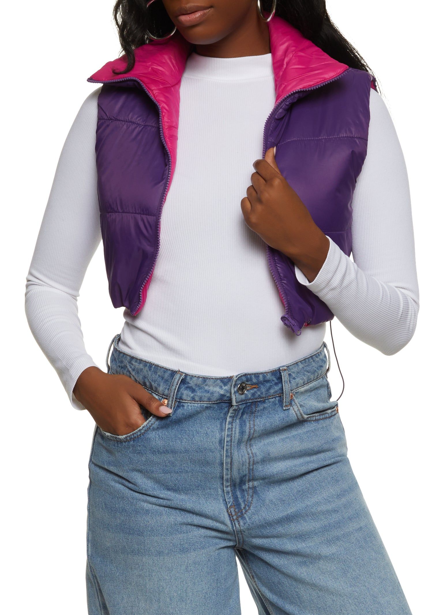 Drawstring Hem Cropped Puffer Vest sold by Rainbow