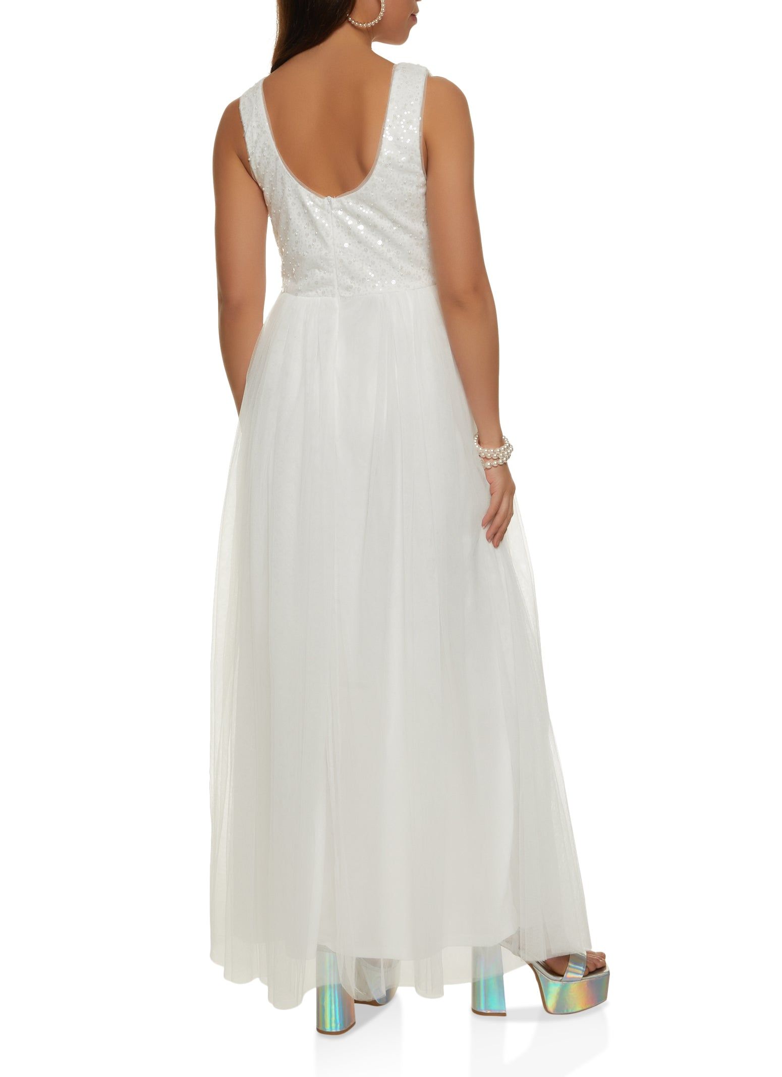 Sequin V Neck Tulle Maxi Dress sold by Rainbow product image thumbnail 3