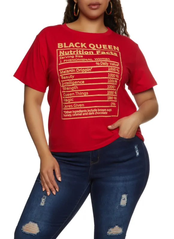 Plus Size Black Queen Rhinestone Graphic Tee sold by Rainbow