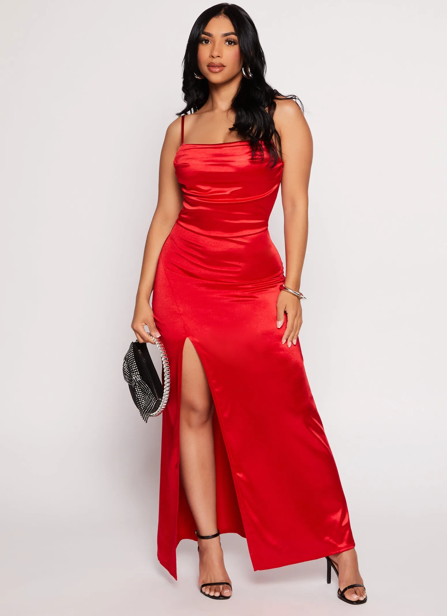 Satin Caged Back Maxi Dress sold by Rainbow