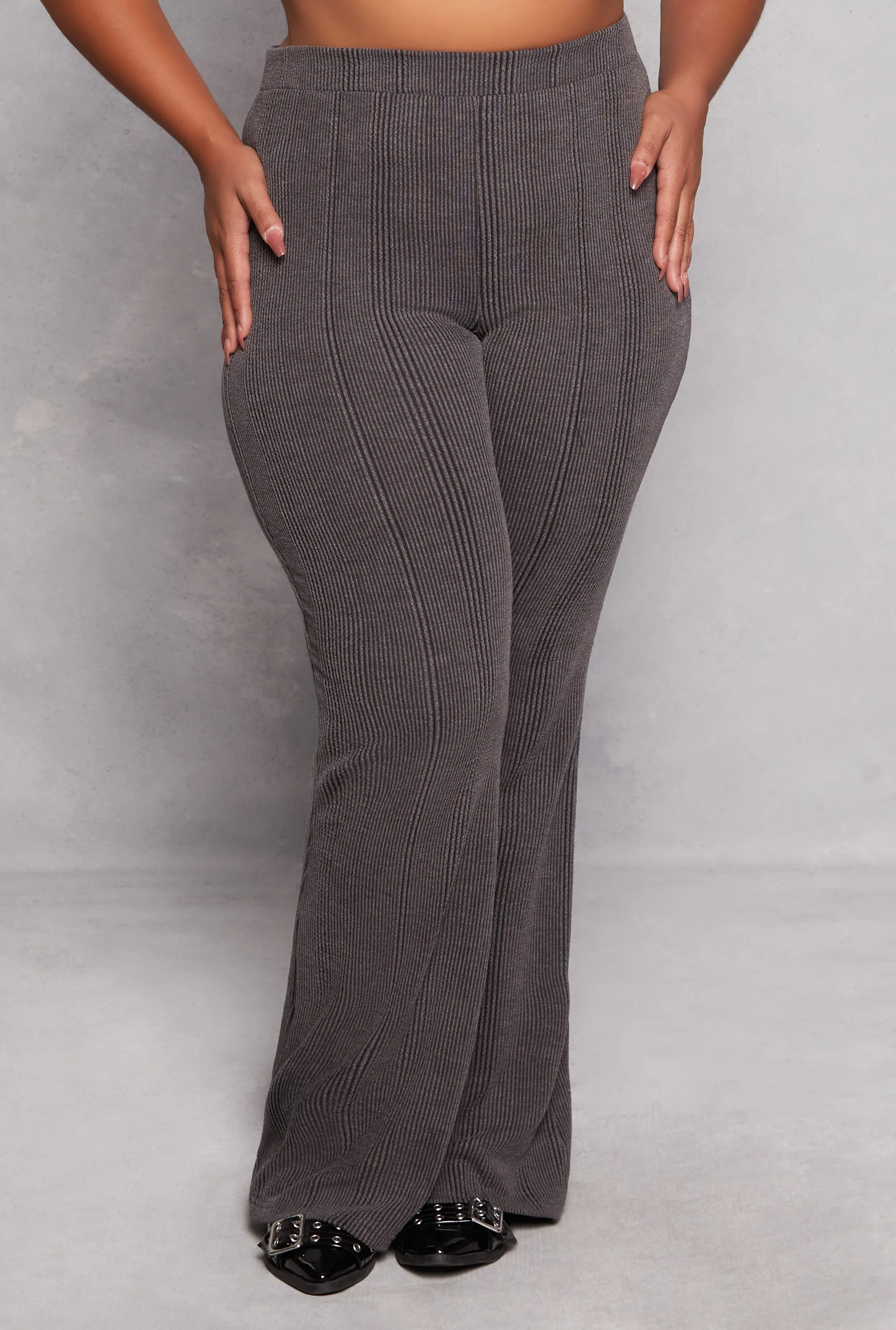 Plus Size Solid Ribbed High Waist Flare Pants sold by Rainbow product image thumbnail 2