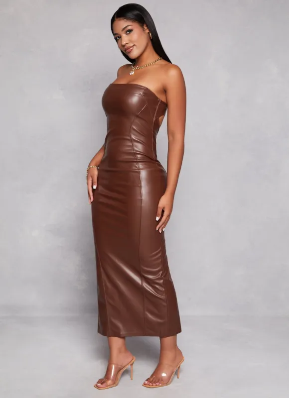 Faux Leather Cut Out Back Maxi Tube Dress sold by Rainbow