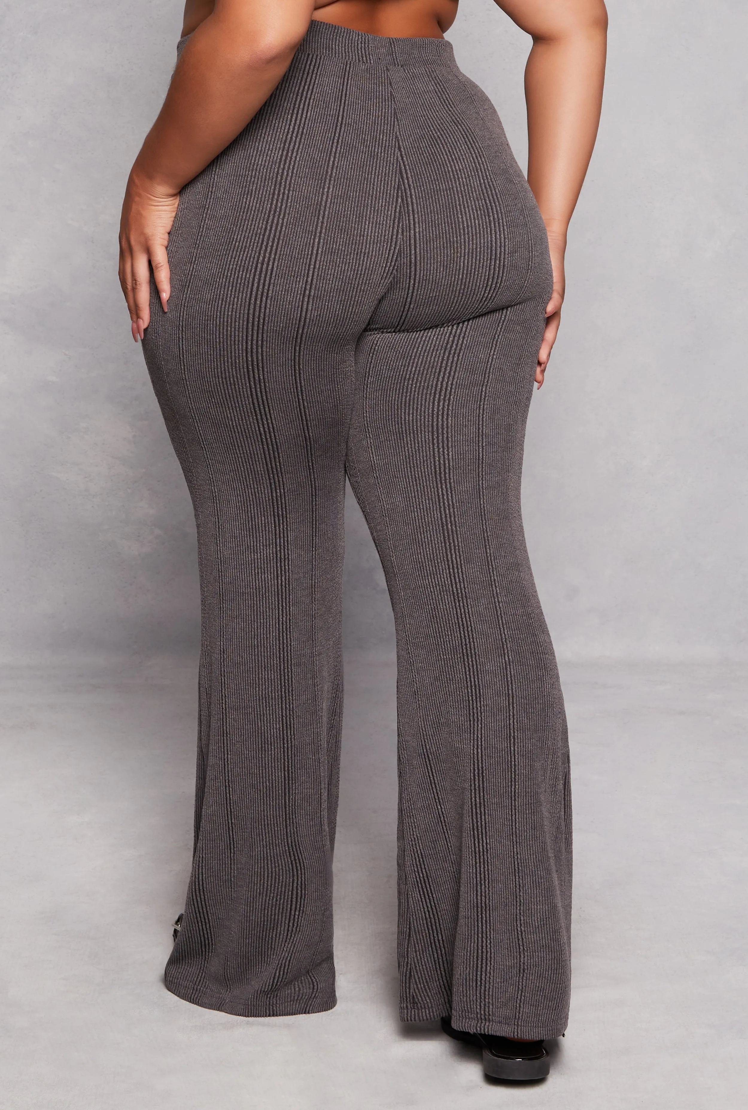 Plus Size Solid Ribbed High Waist Flare Pants sold by Rainbow product image thumbnail 3