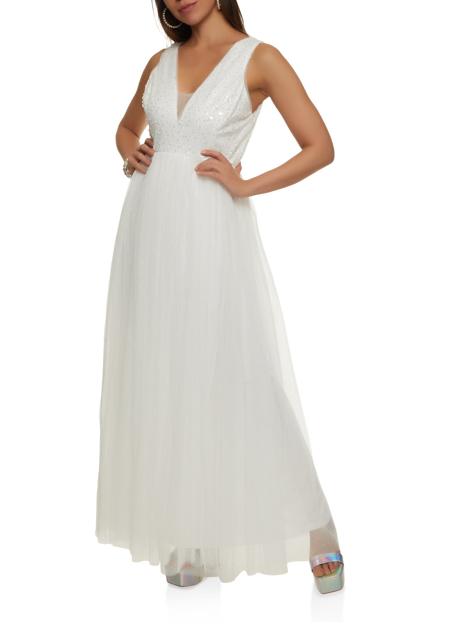 Sequin V Neck Tulle Maxi Dress sold by Rainbow product image thumbnail 2