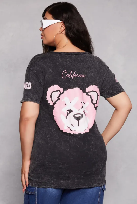 Plus Size Acid Wash California Bear Graphic Tee sold by Rainbow