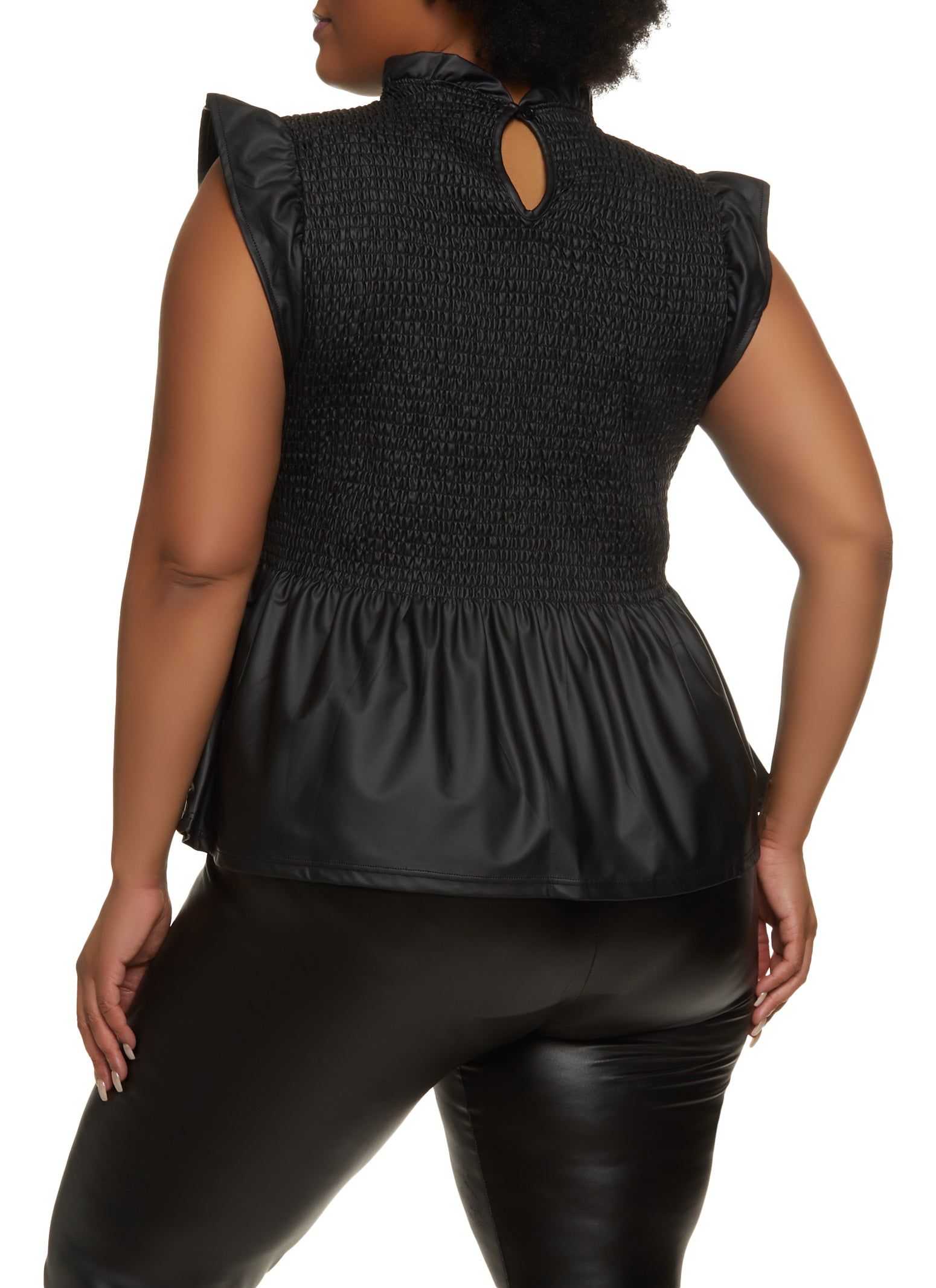 Plus Size Faux Leather Smocked Peplum Top sold by Rainbow product image thumbnail 2