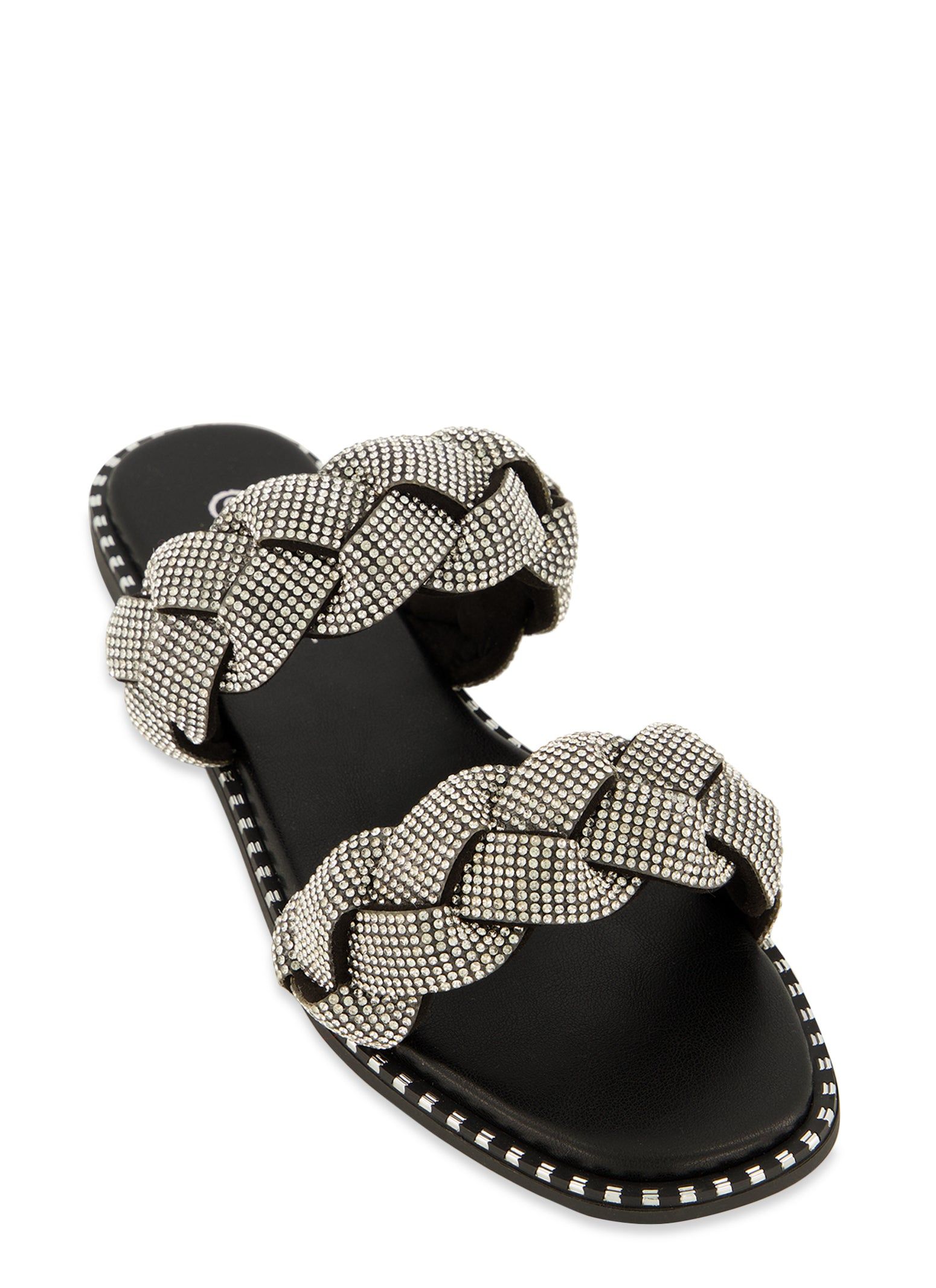 Rhinestone Double Braided Band Slide Sandals sold by Rainbow