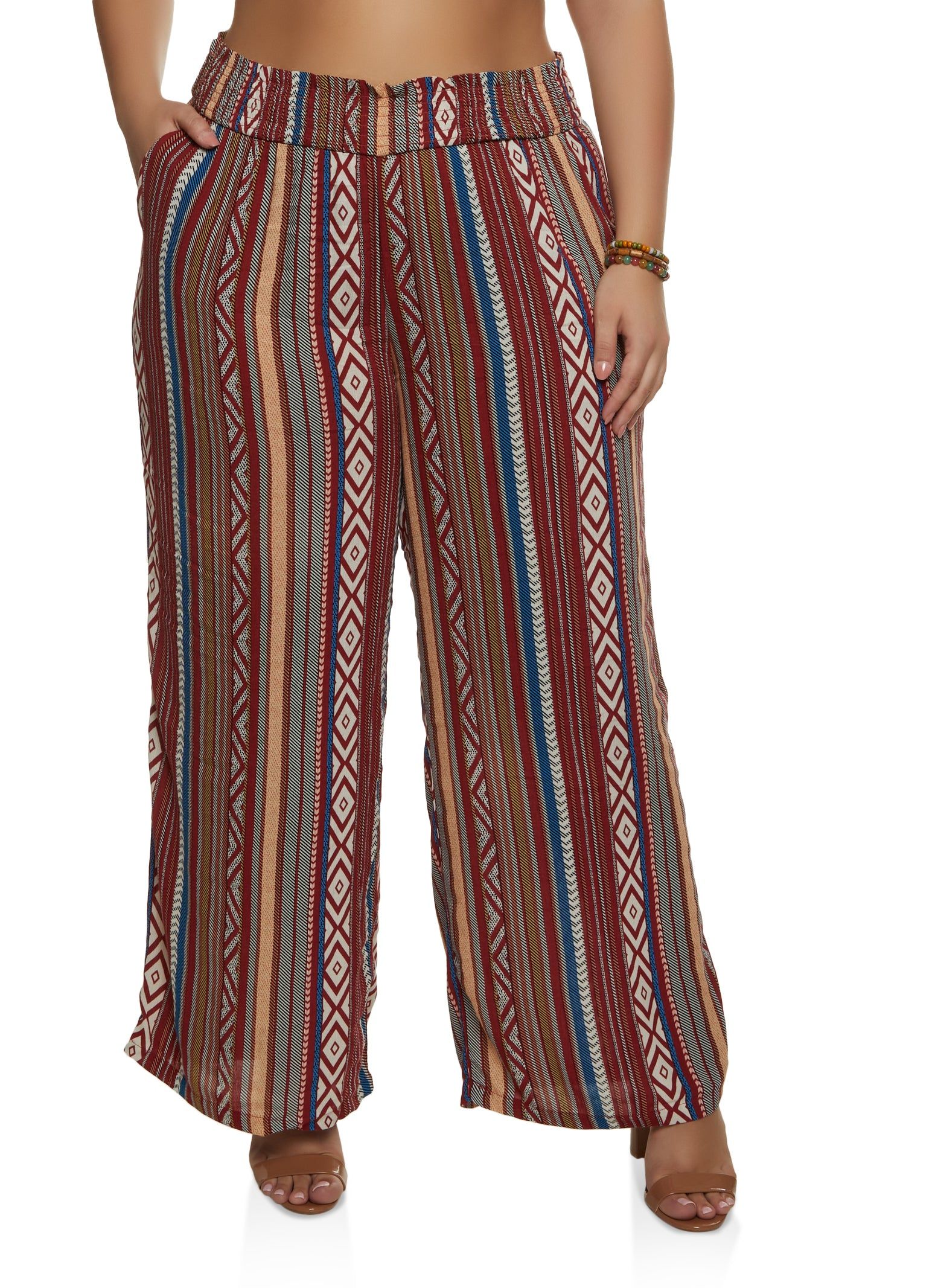 Plus Size Boho Print Palazzo Pants sold by Rainbow