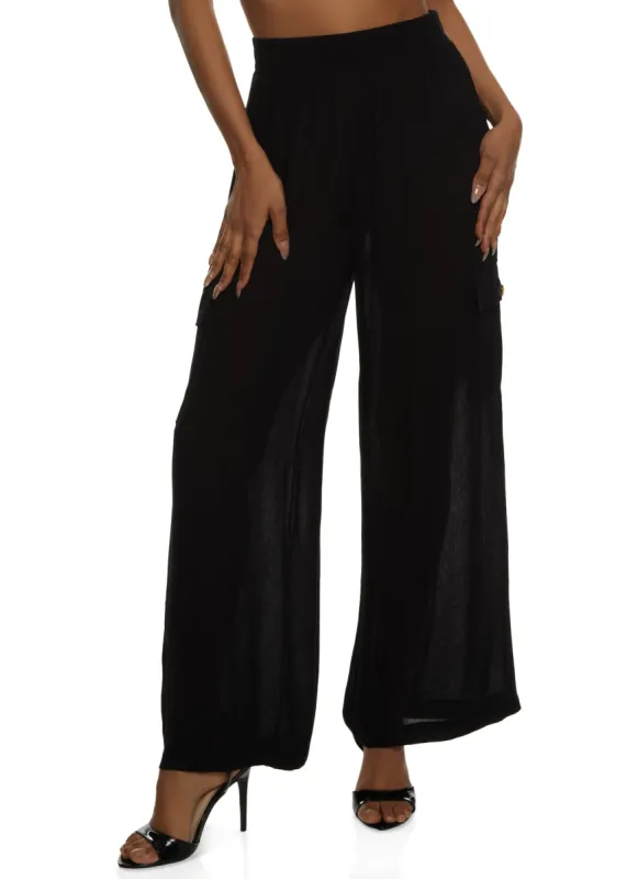 Gauze Knit Cargo Pocket Wide Leg Pants sold by Rainbow