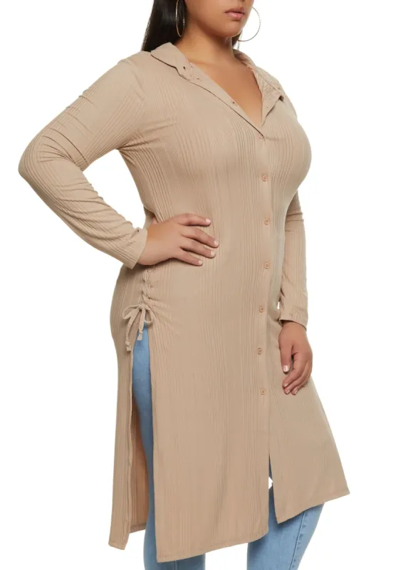 Plus Size Lace Up Side Button Down Maxi Shirt sold by Rainbow