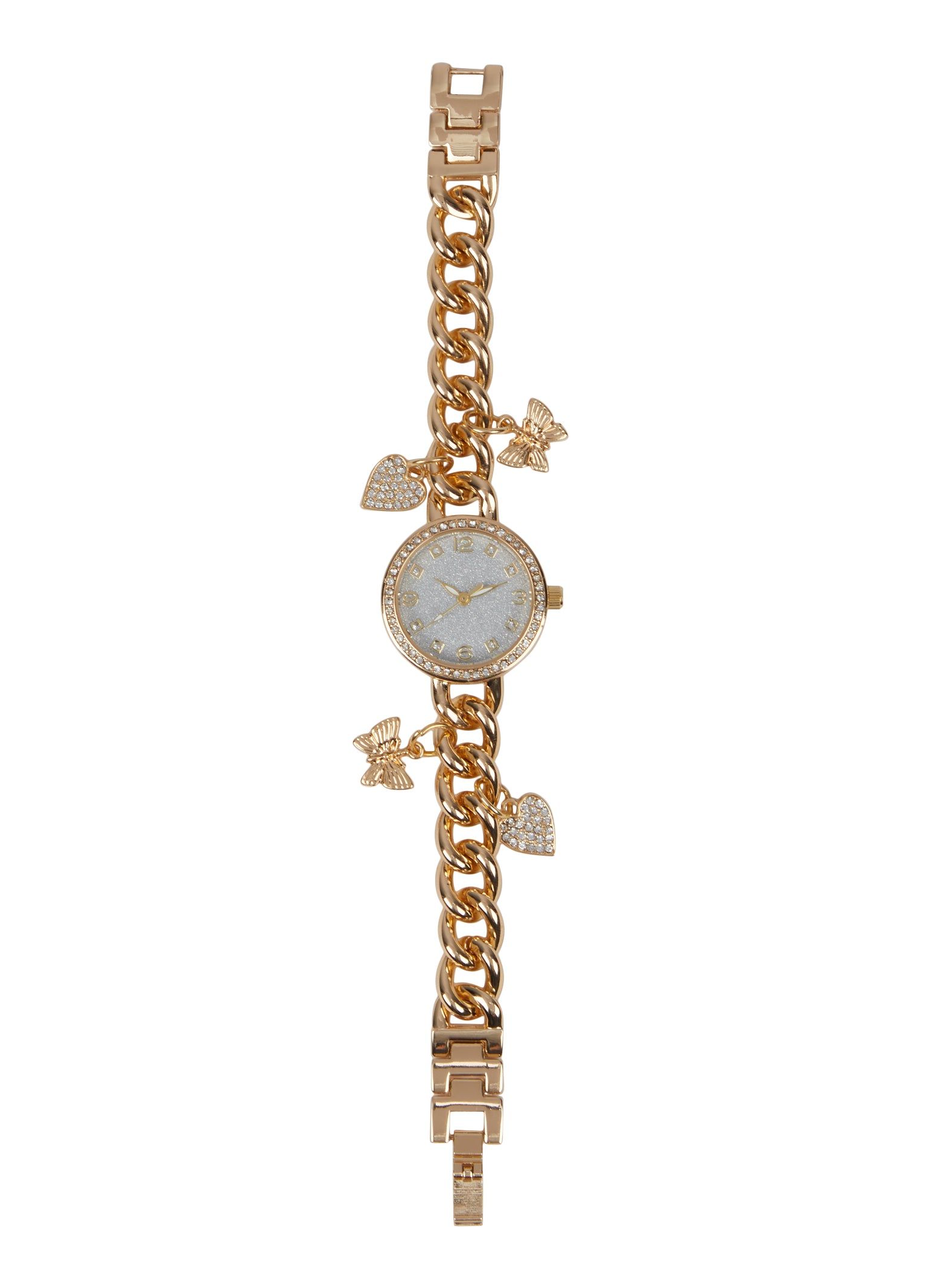Heart Butterfly Charm Bracelet Analog Watch sold by Rainbow