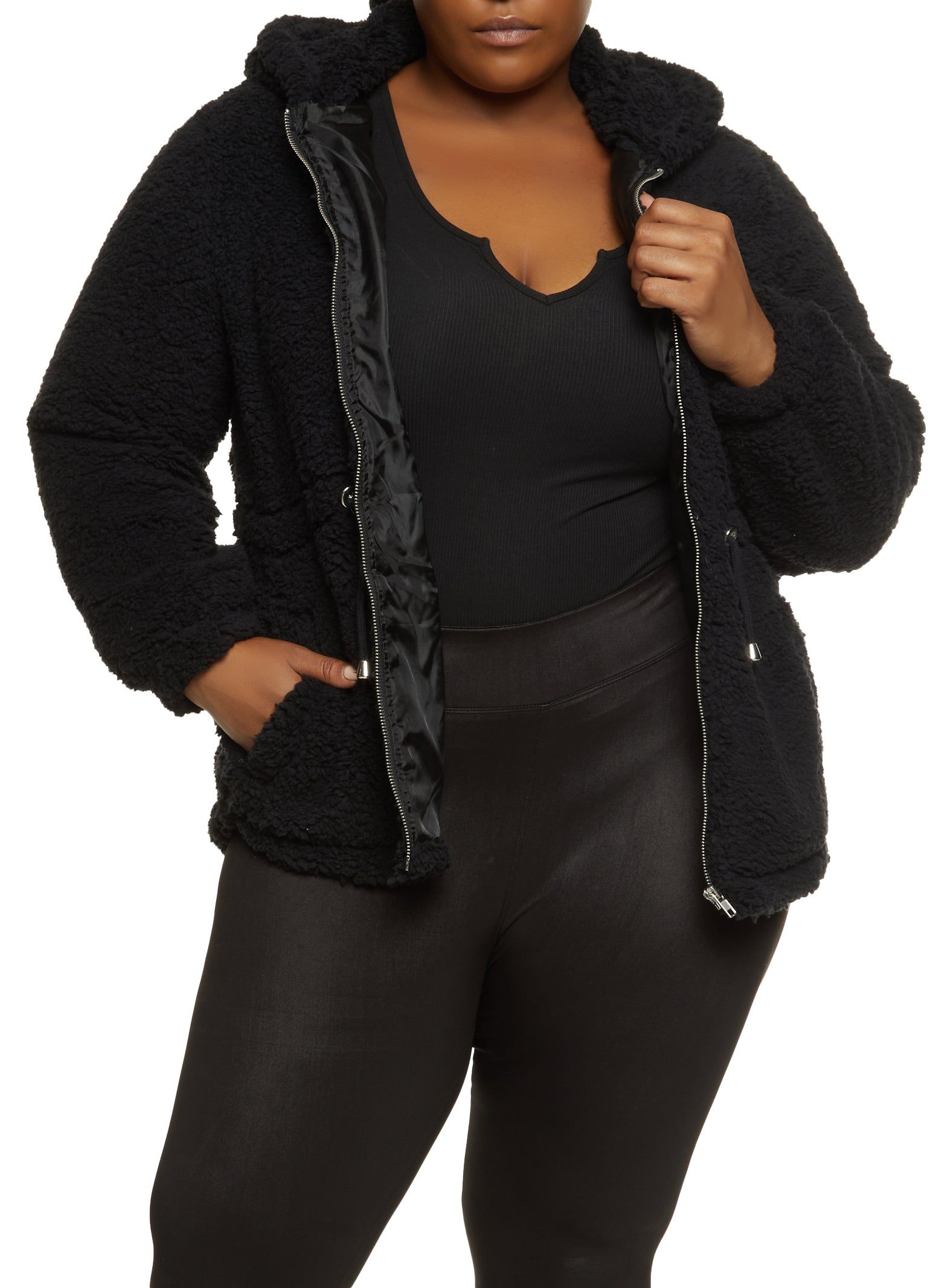 Plus Size Sherpa Hooded Jacket sold by Rainbow