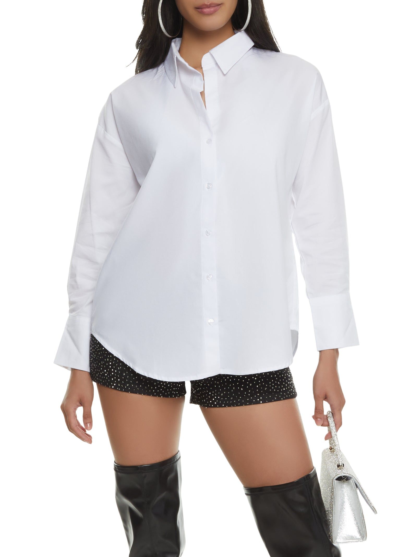 Solid Button Front Tunic Shirt sold by Rainbow