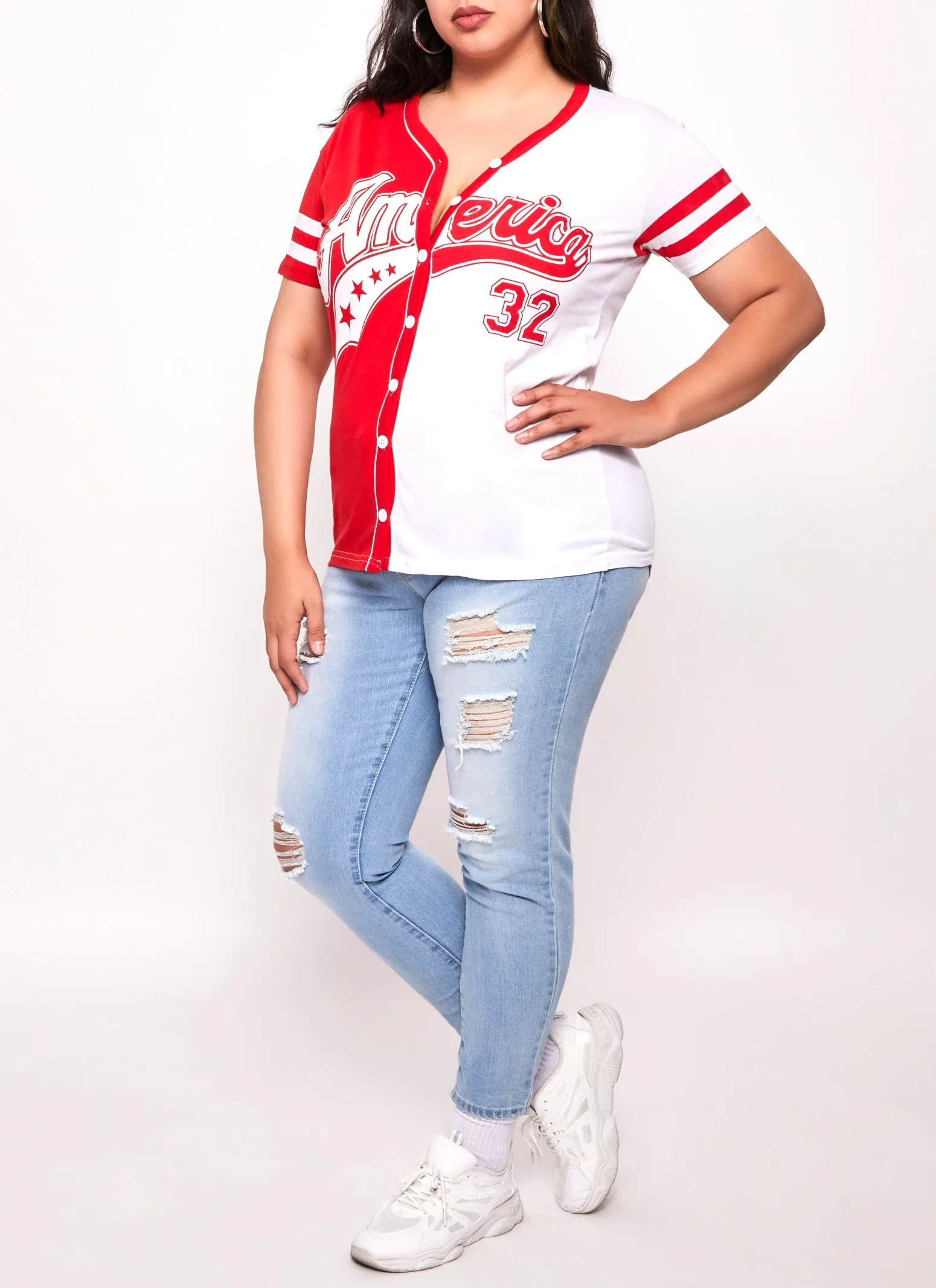 Plus Size America 32 Varsity Stripe Baseball Jersey sold by Rainbow product image thumbnail 2
