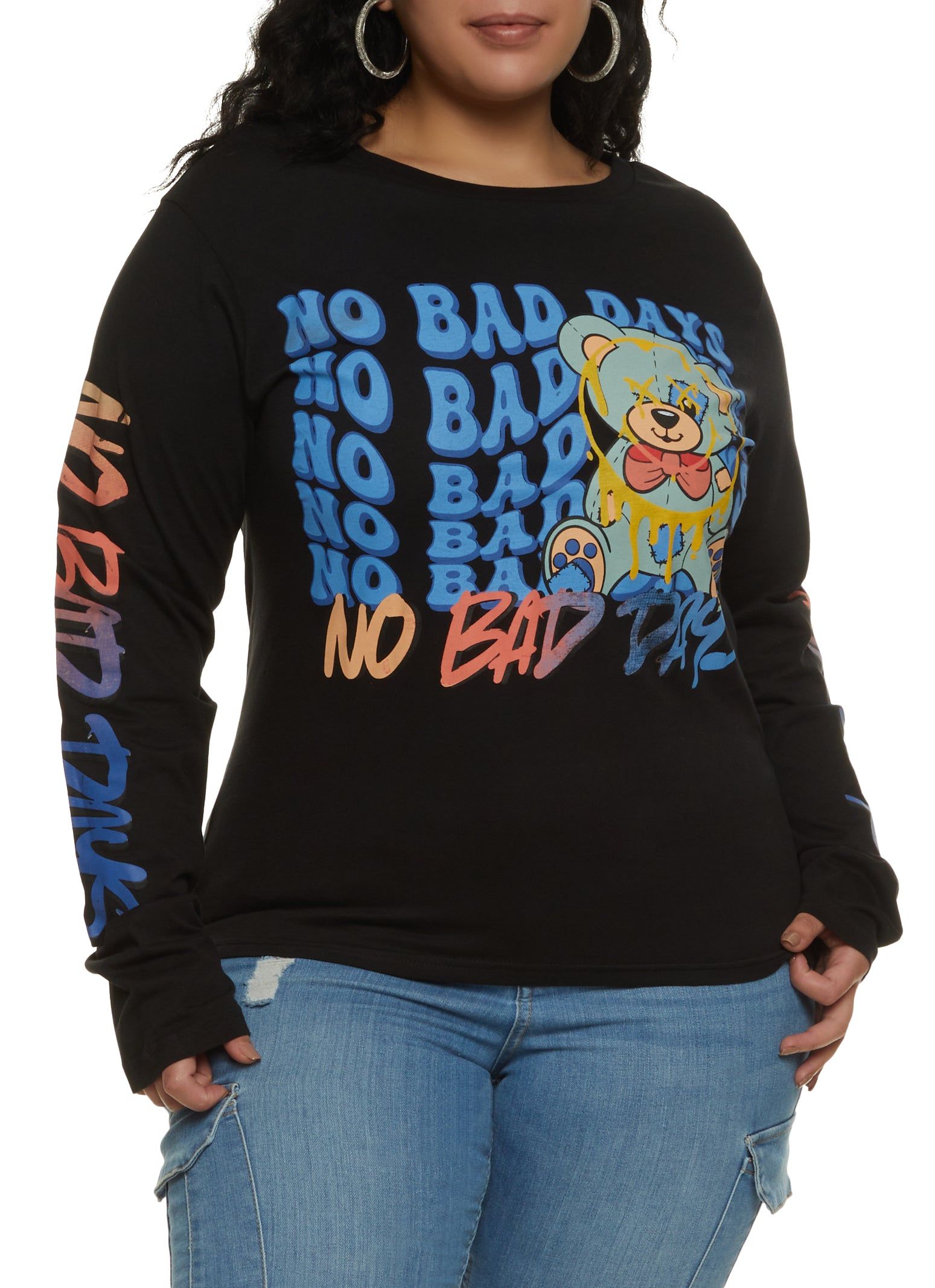 Plus Size No Bad Days Bear Graphic Long Sleeve Tee sold by Rainbow