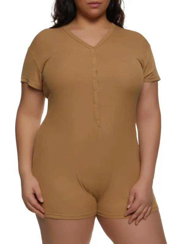 Plus Size Snap Button Front Pajama Romper sold by Rainbow