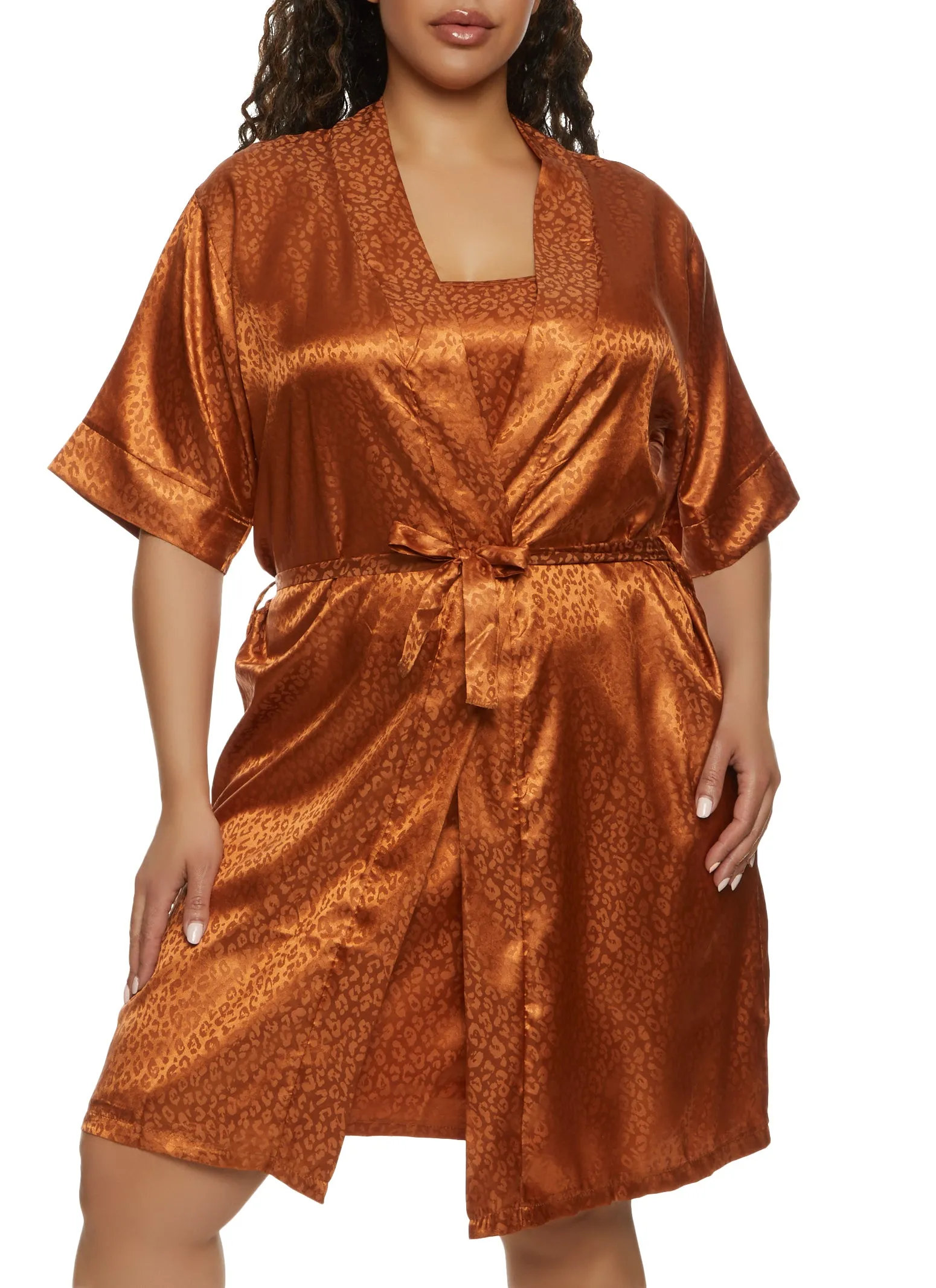 Plus Size Satin Animal Print Nightgown with Robe sold by Rainbow