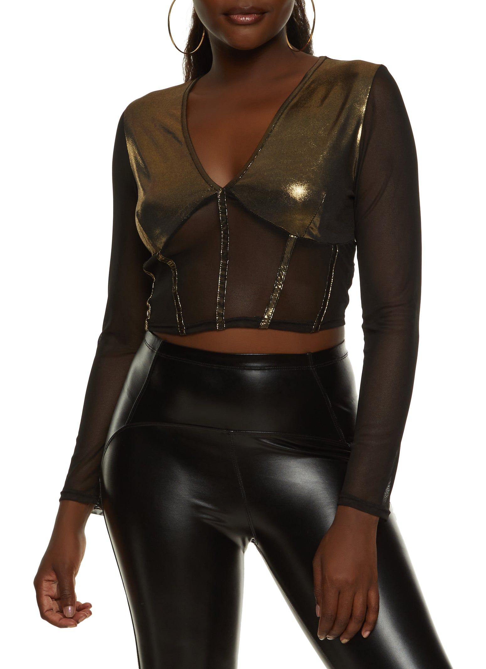 Foiled Mesh Detail Bustier Top sold by Rainbow