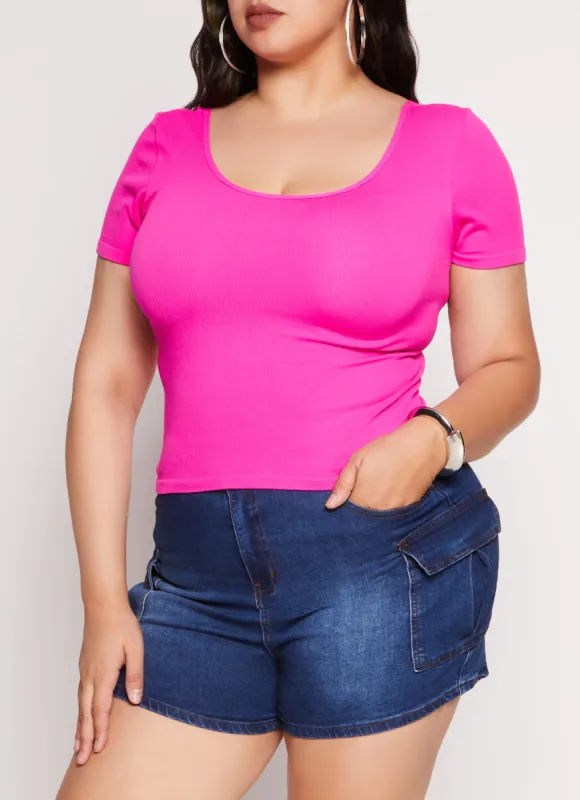 Plus Size Criss Cross Back Short Sleeve Tee sold by Rainbow