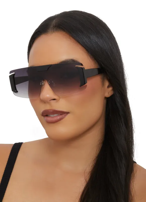 Ombre Lens Rimless Shield Sunglasses sold by Rainbow