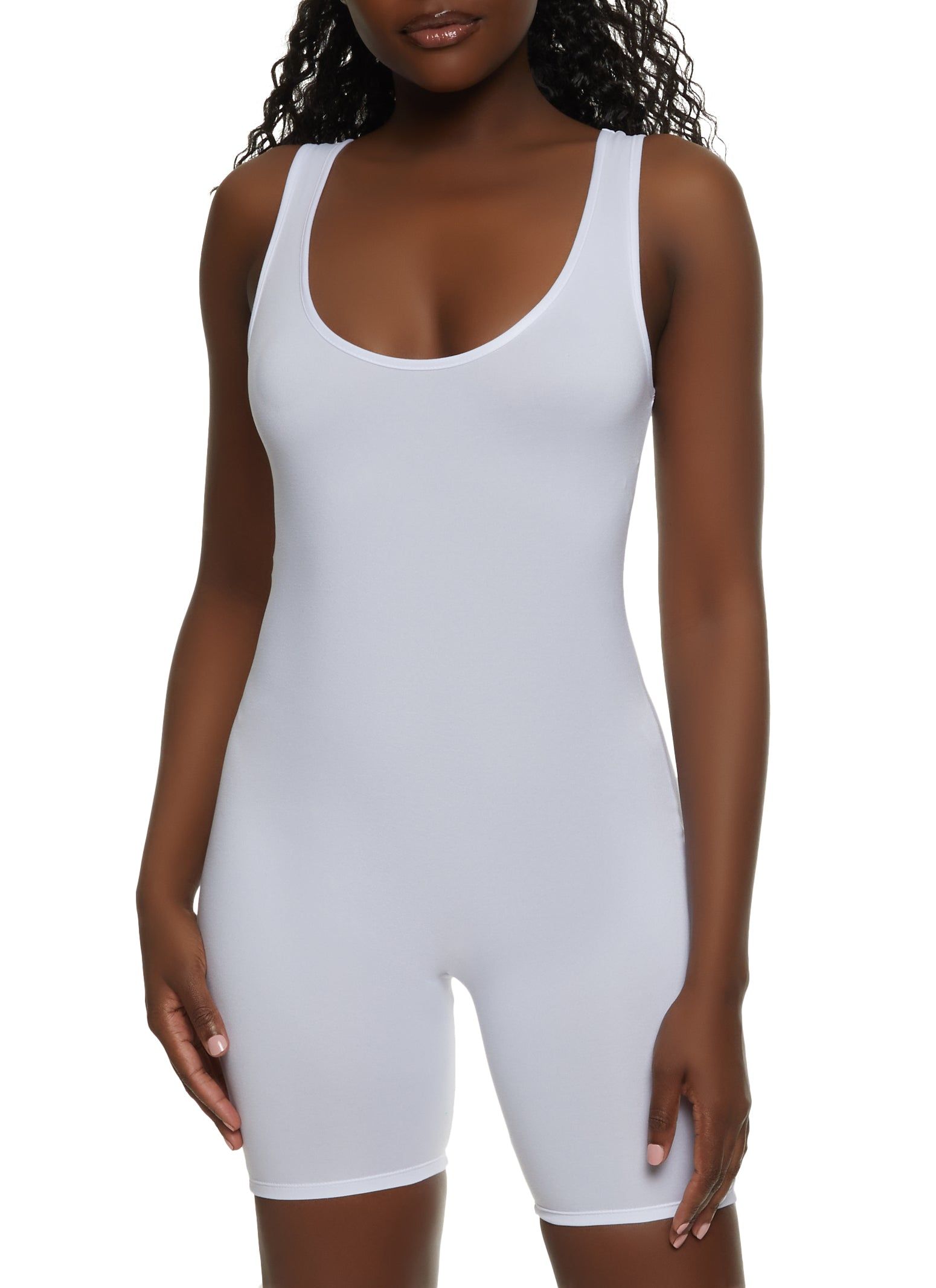 Solid Scoop Neck Tank Romper sold by Rainbow