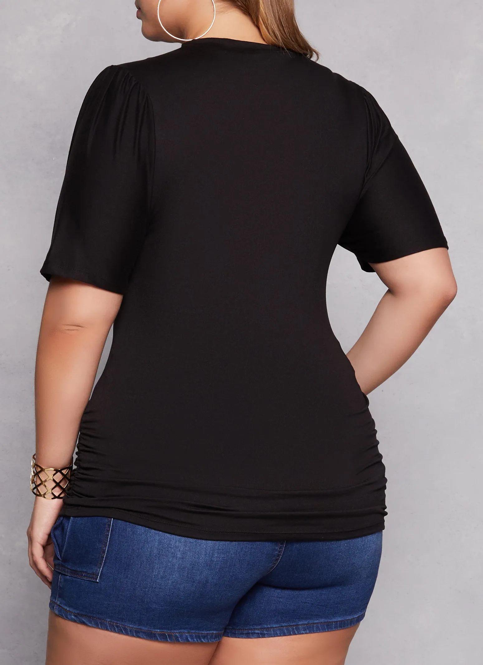 Plus Size Basic Crew Neck Ruched Side Tee sold by Rainbow product image thumbnail 3