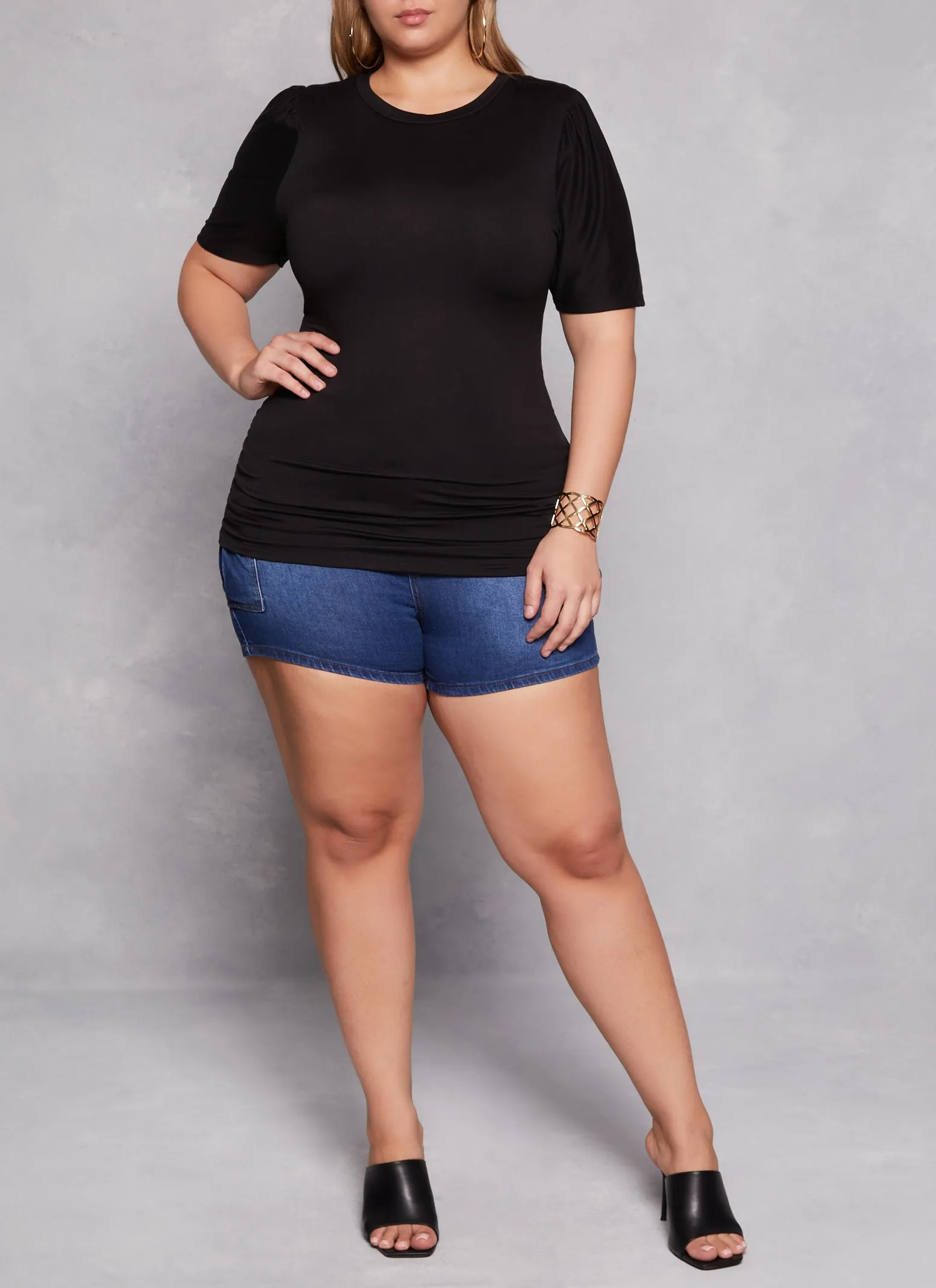 Plus Size Basic Crew Neck Ruched Side Tee sold by Rainbow product image thumbnail 2