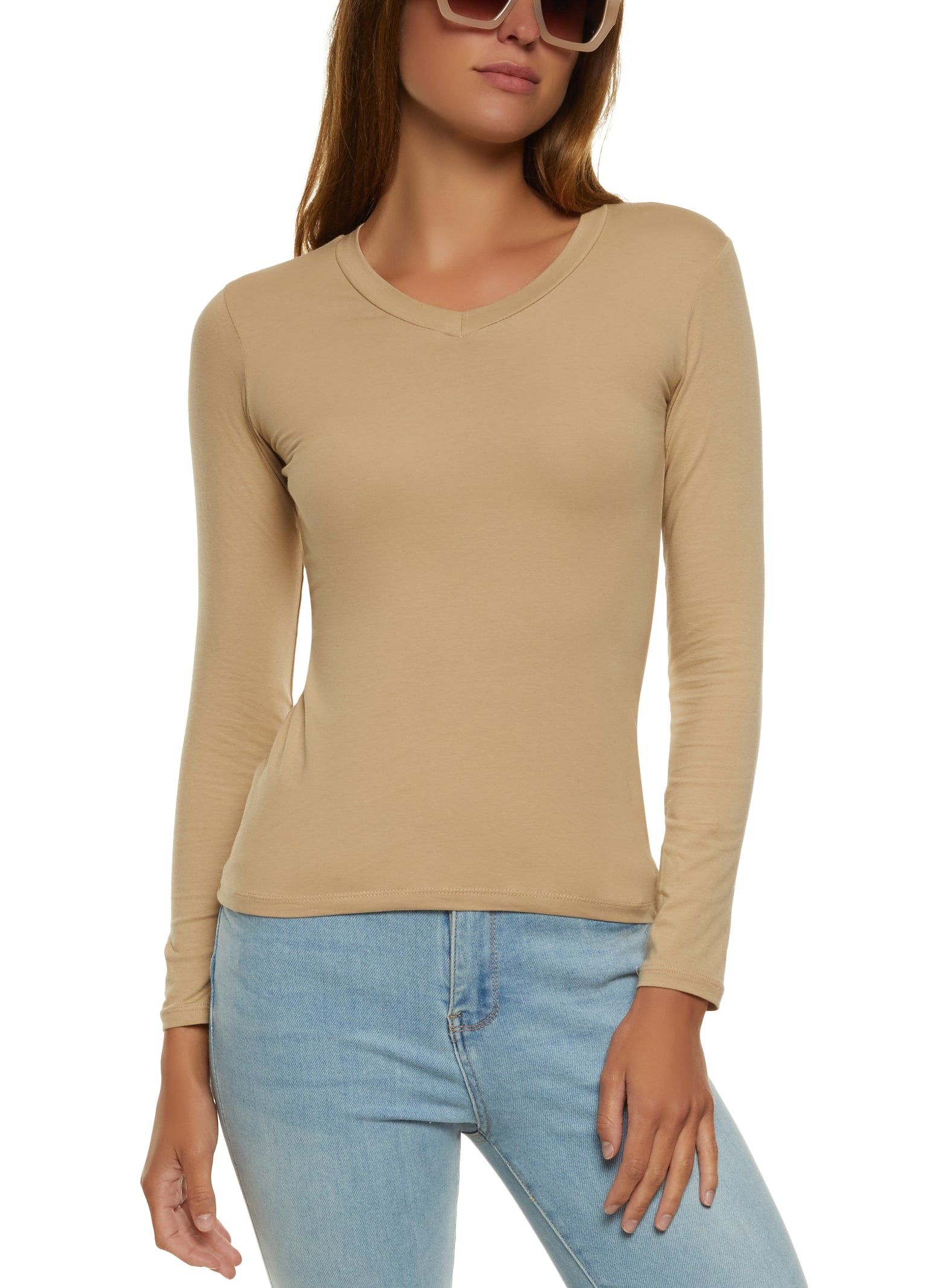 Basic Long Sleeve V Neck Top sold by Rainbow