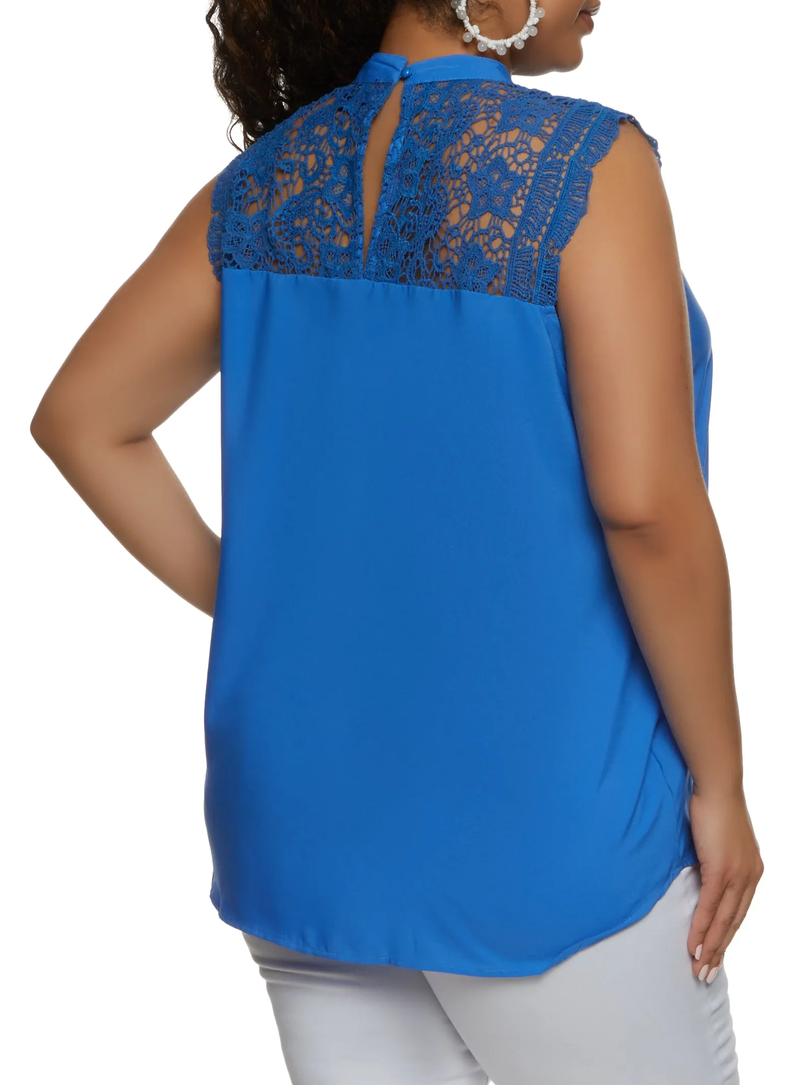 Plus Size Crochet Detail Mock Neck Sleeveless Blouse sold by Rainbow product image thumbnail 2