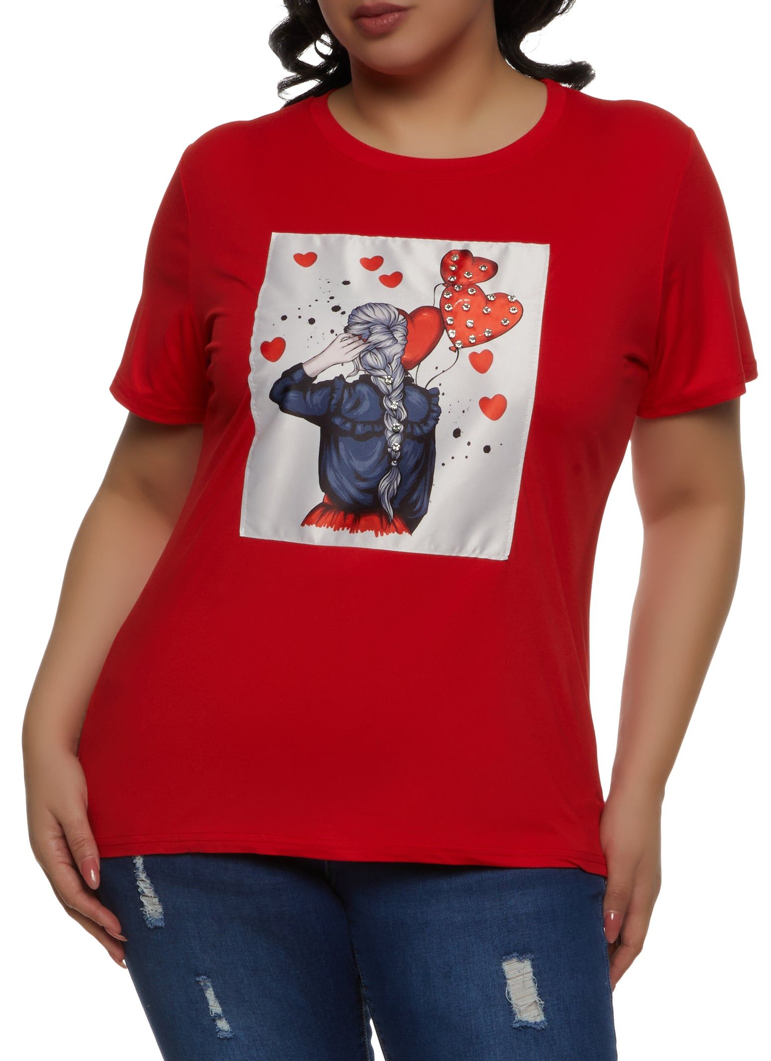 Plus Size Girl Heart Graphic Patch Tee sold by Rainbow