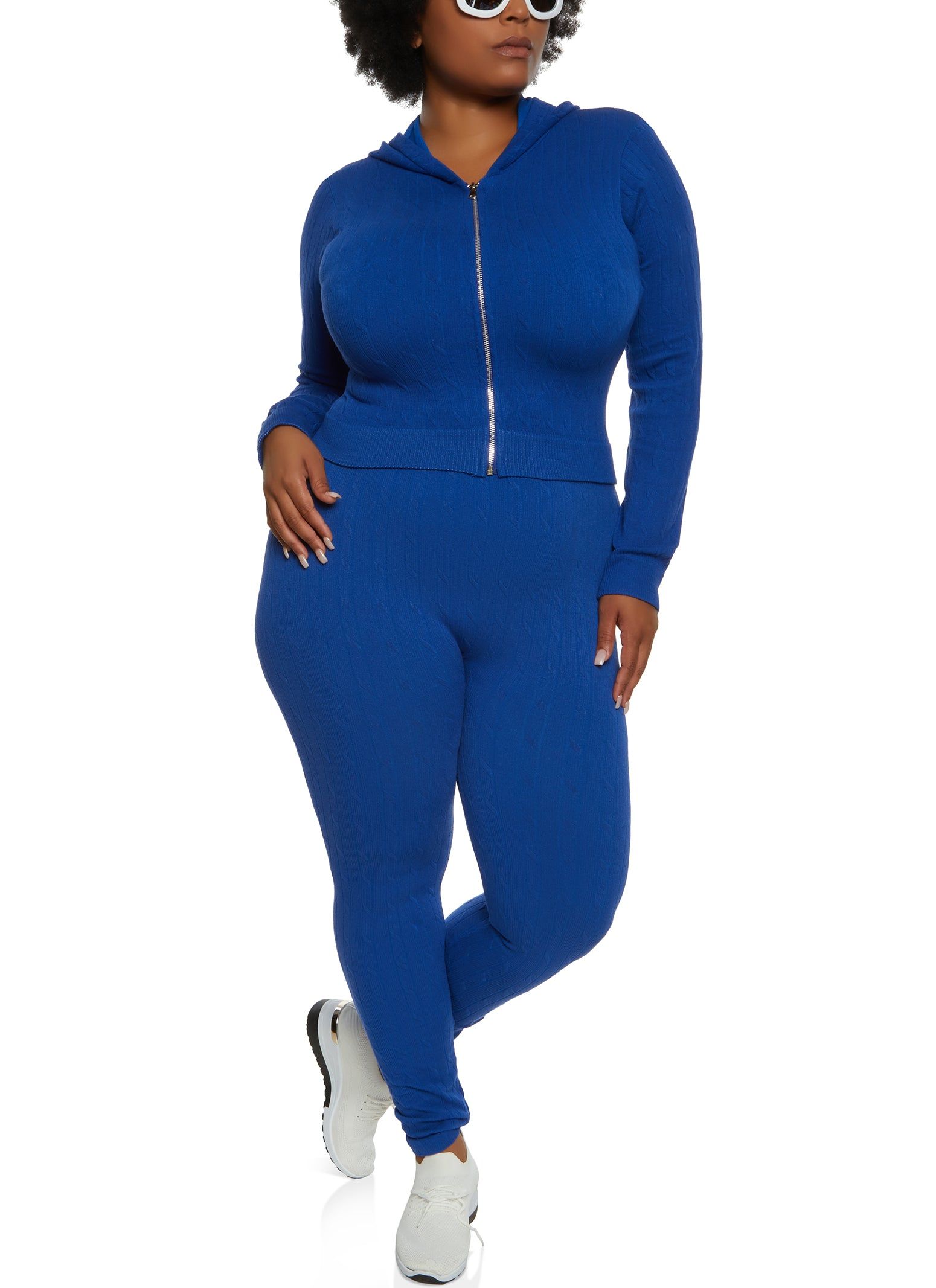 Plus Size Seamless Cable Knit Zip Front Hoodie sold by Rainbow product image thumbnail 2