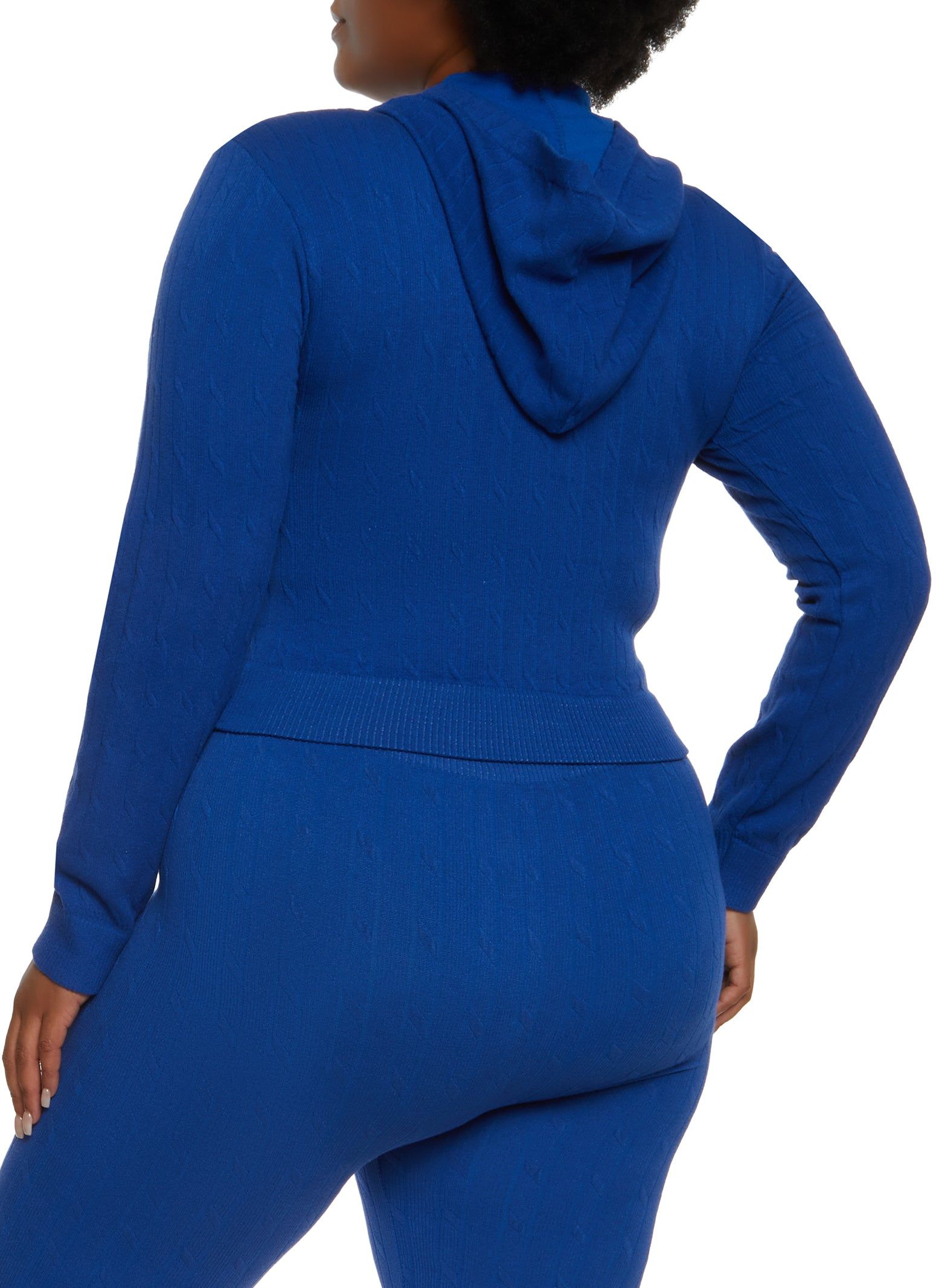 Plus Size Seamless Cable Knit Zip Front Hoodie sold by Rainbow product image thumbnail 3