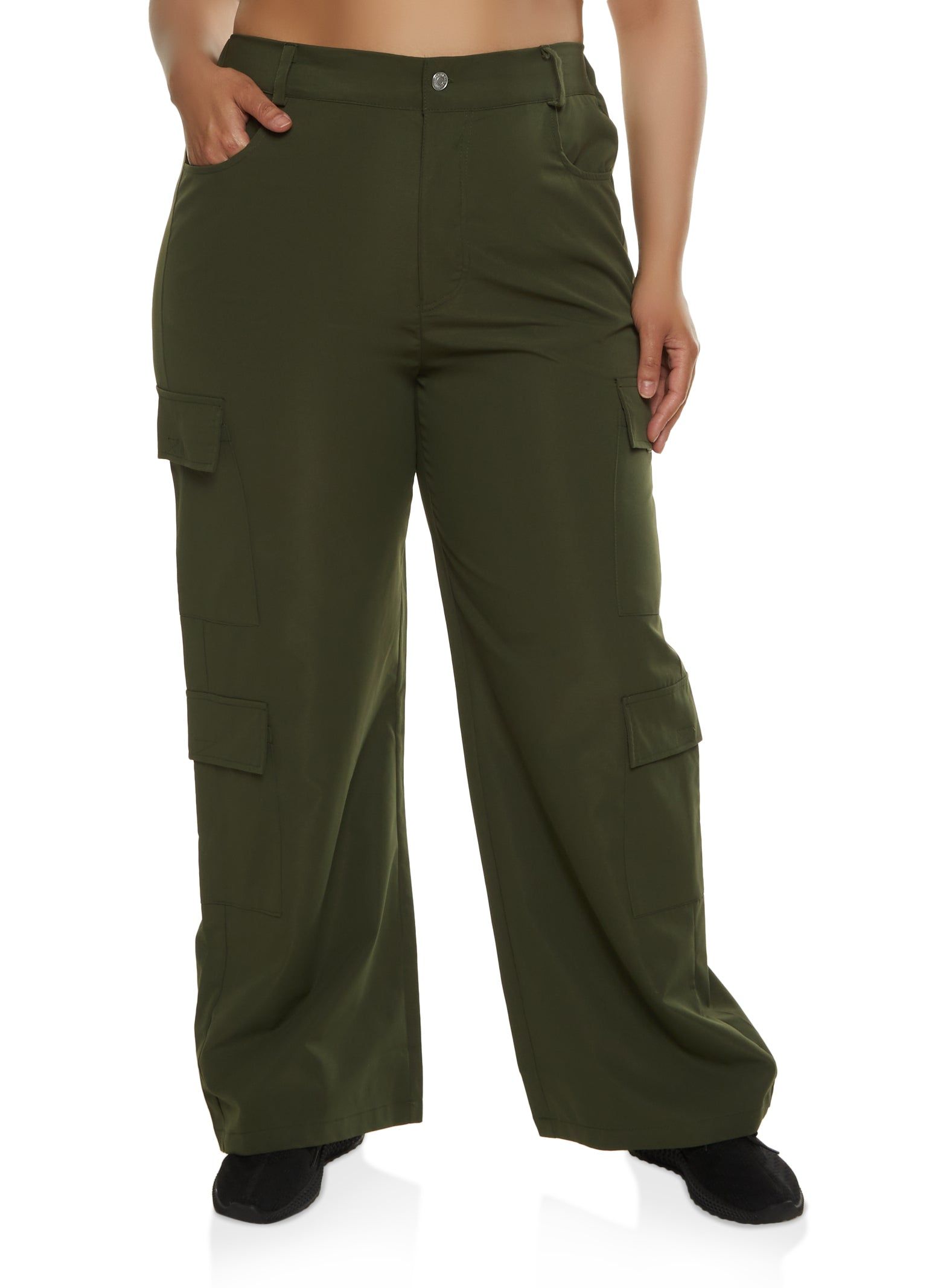 Plus Size Poplin Wide Leg Cargo Pants sold by Rainbow