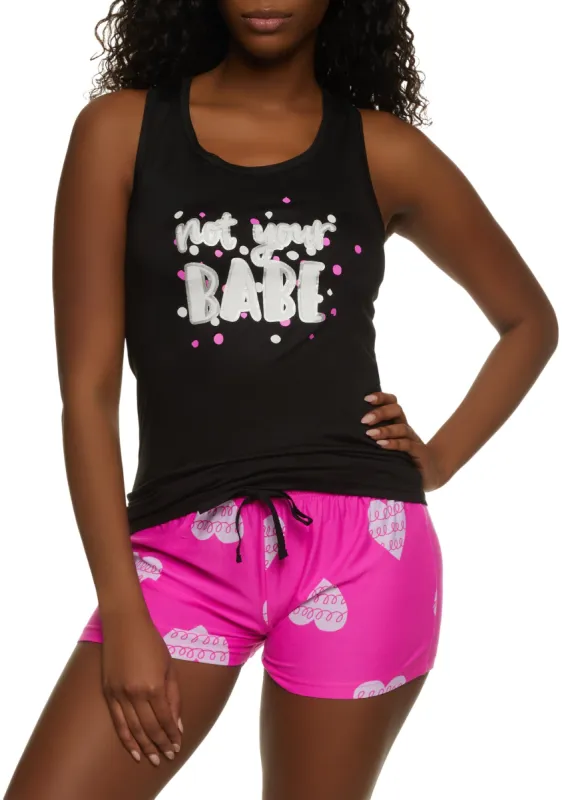 Not Your Babe Pajama Tank Top and Shorts sold by Rainbow