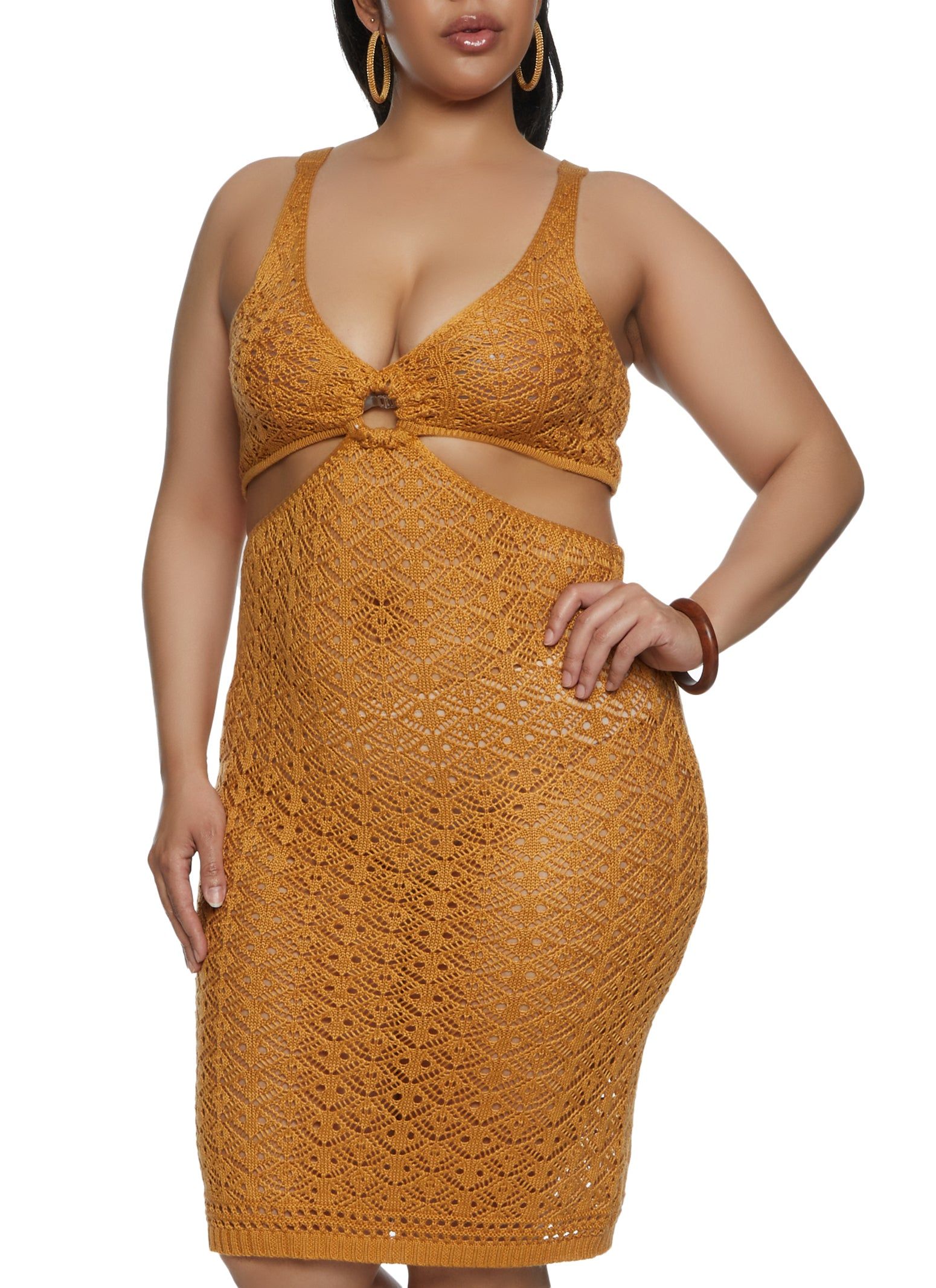 Plus Size Keyhole Cut Out Knit Dress sold by Rainbow